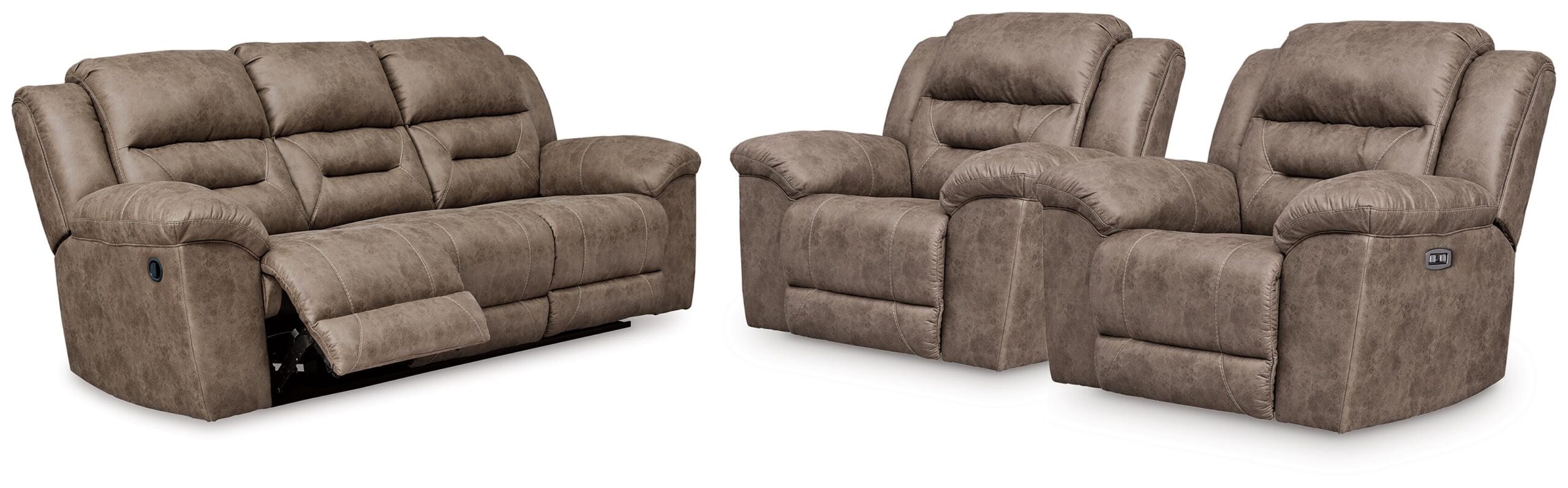 0101ab75b0117af359767c4c536b2437 Stoneland Reclining Sofa and 2 Power Recliners - Image 1