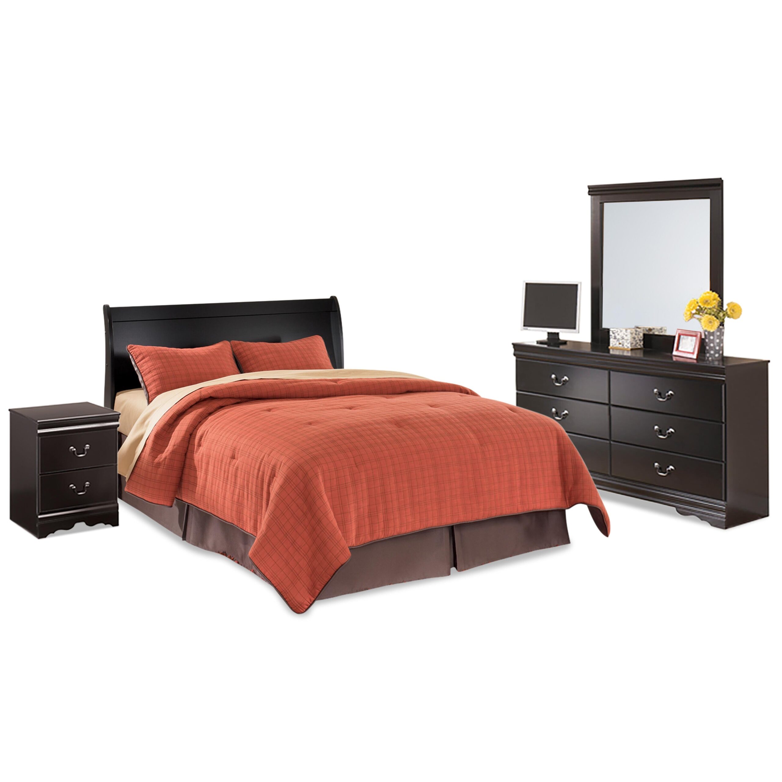 0a42f5088aaeae9e0307de0ef3ae8a2a Huey Vineyard Queen Sleigh Headboard, Dresser, Mirror and Nightstand - Image 1