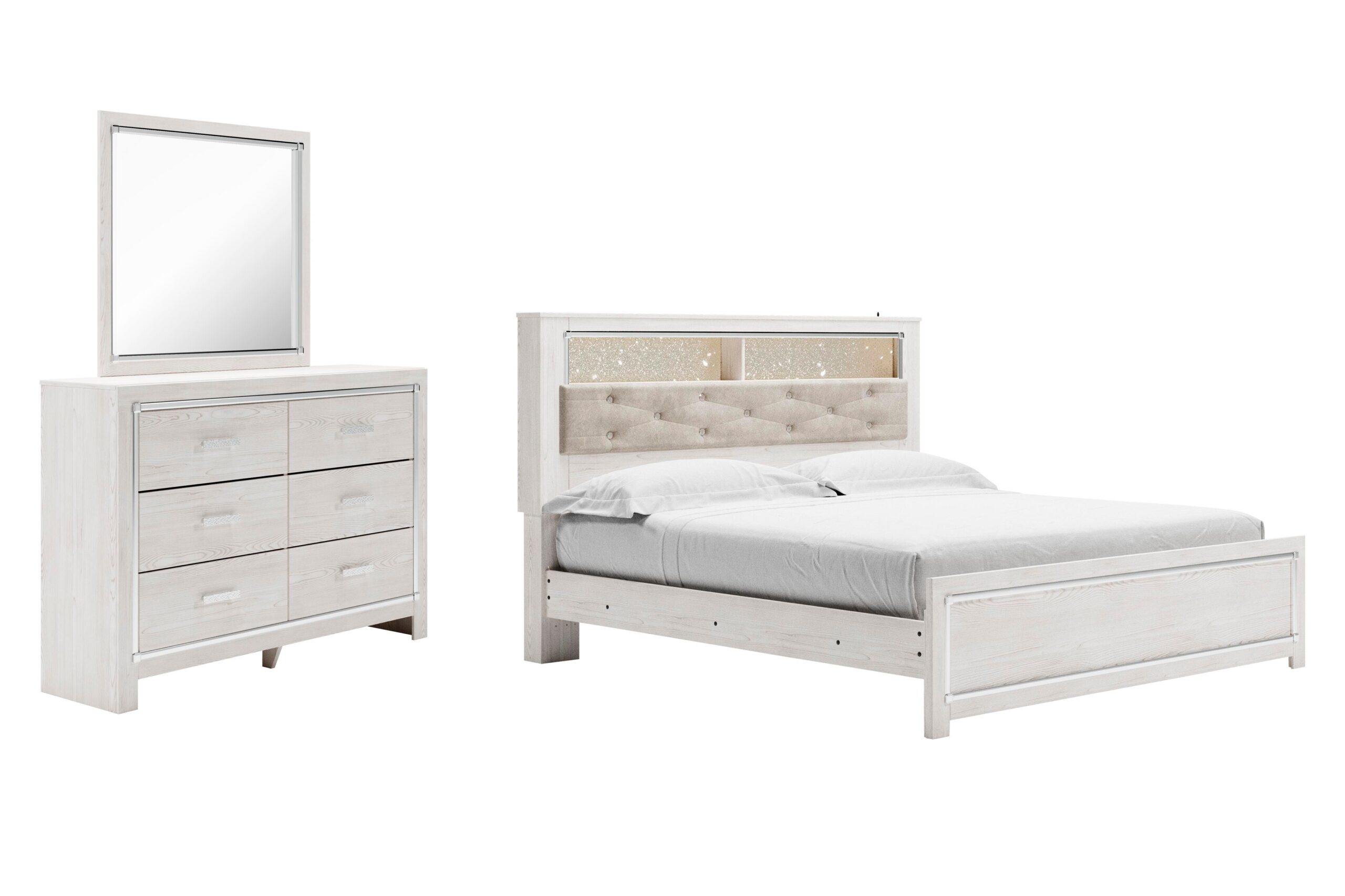 0b014c3986c3593e15b73ebd55111f46 Altyra King Panel Bookcase Bed, Dresser and Mirror - Image 1