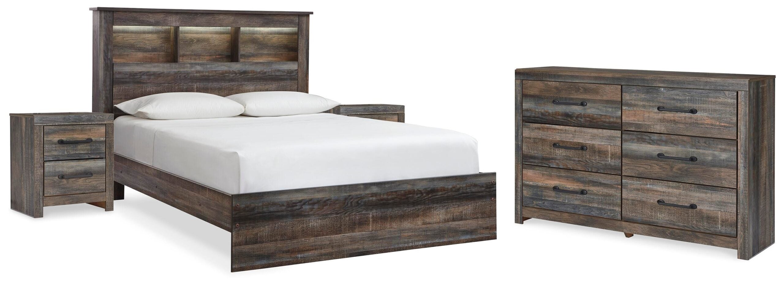 0e5721f82e80e1a0bc10cc268cc6cb45 Drystan Queen Bookcase Bed, Dresser and 2 Nightstands - Image 1