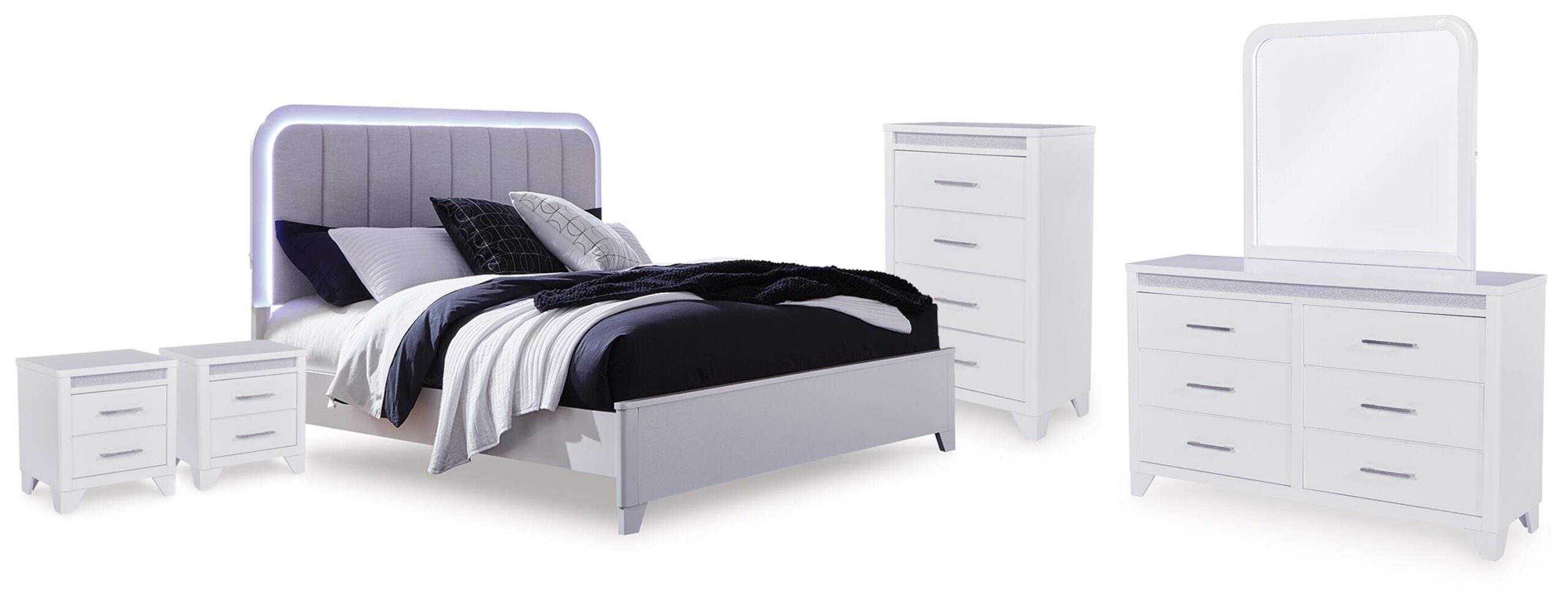 1414dd5793802cfa5c953541b562aafc Jarlee Queen Upholstered Panel Bed, Dresser, Mirror, Chest and 2 Nightstands - Image 1