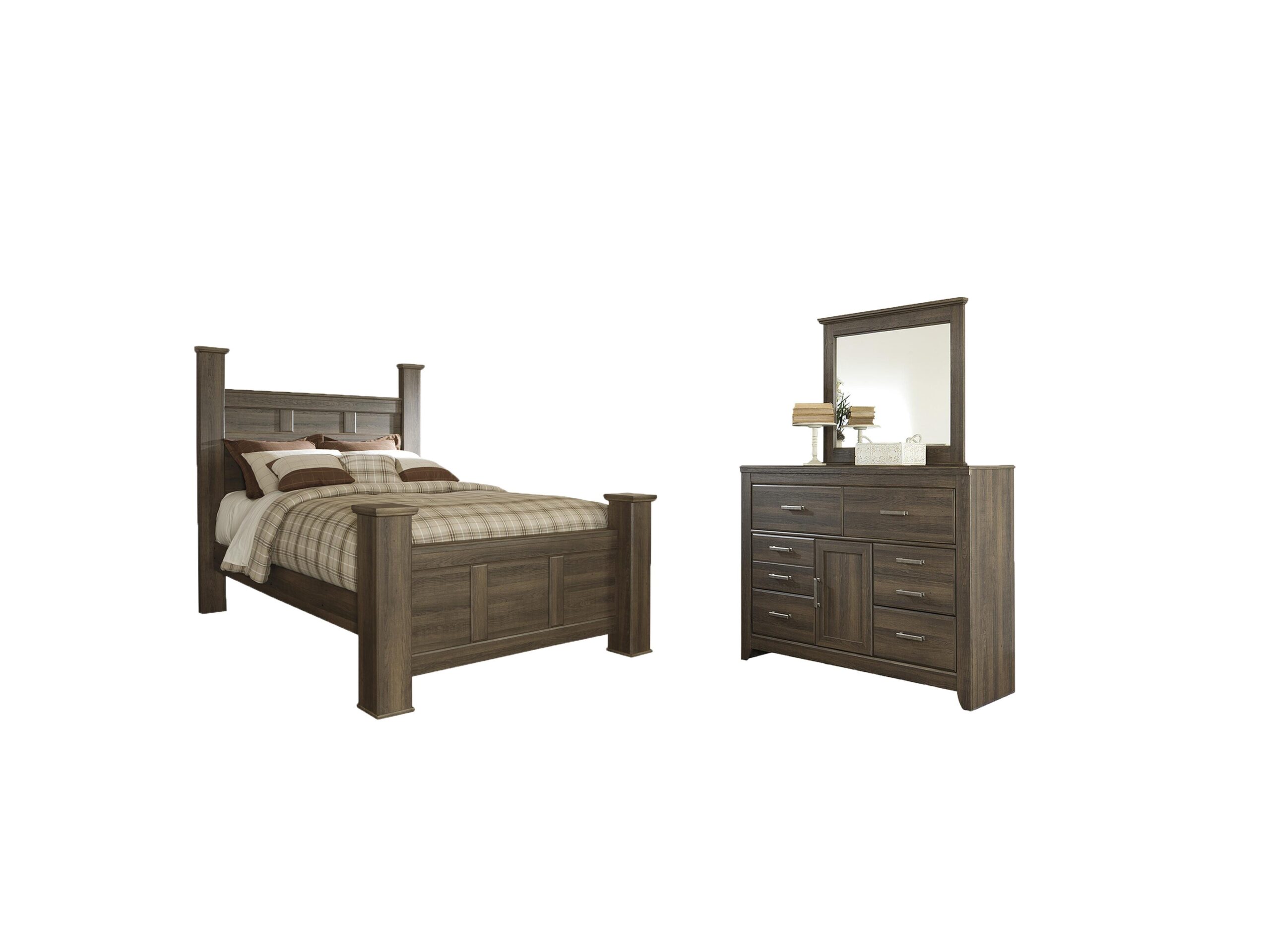 1baa298f64d40454c1f3f5fc931ce070 Juararo Queen Poster Bed, Dresser and Mirror - Image 1