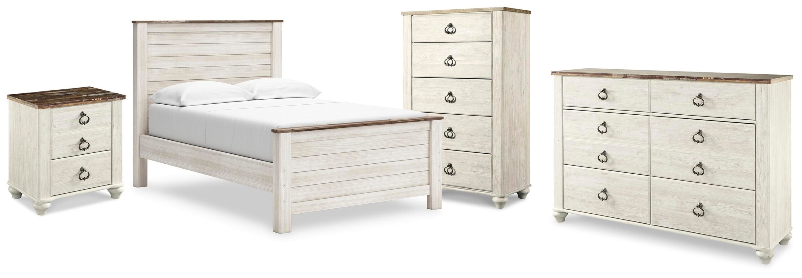 1efa84bca4cf2dab64478b273727fe3c Willowton Full Panel Bed, Dresser, Chest and Nightstand - Image 1