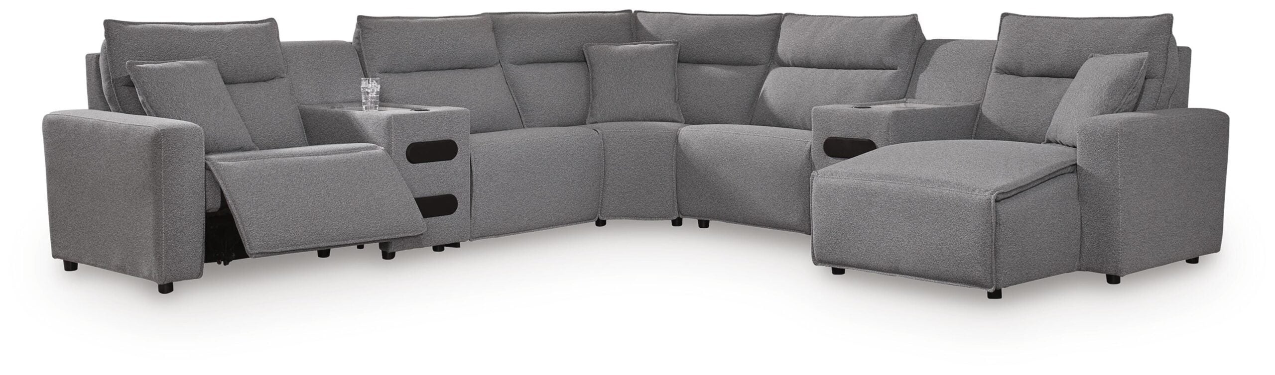 21f6e8f08c5ce6b6de2908d633555ebd Modmax II 7-Piece Power Reclining Sectional with Chaise and Audio Consoles - Image 1
