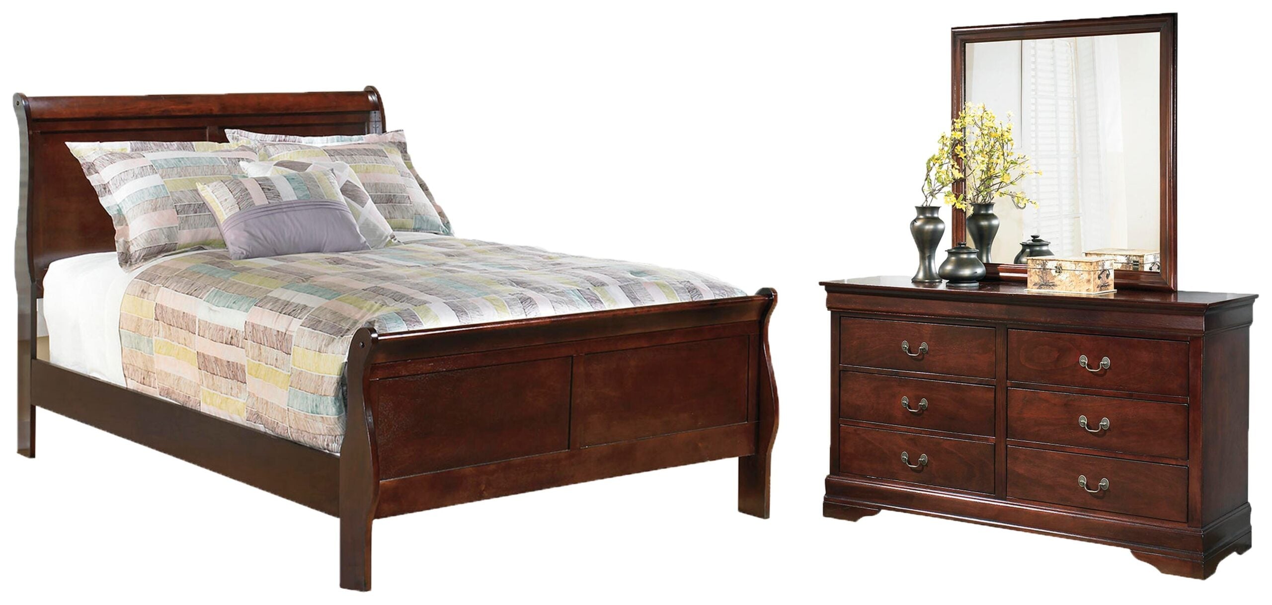 2be10f89d28975682933bb499fb9fdb9 Alisdair Full Sleigh Bed, Dresser and Mirror - Image 1