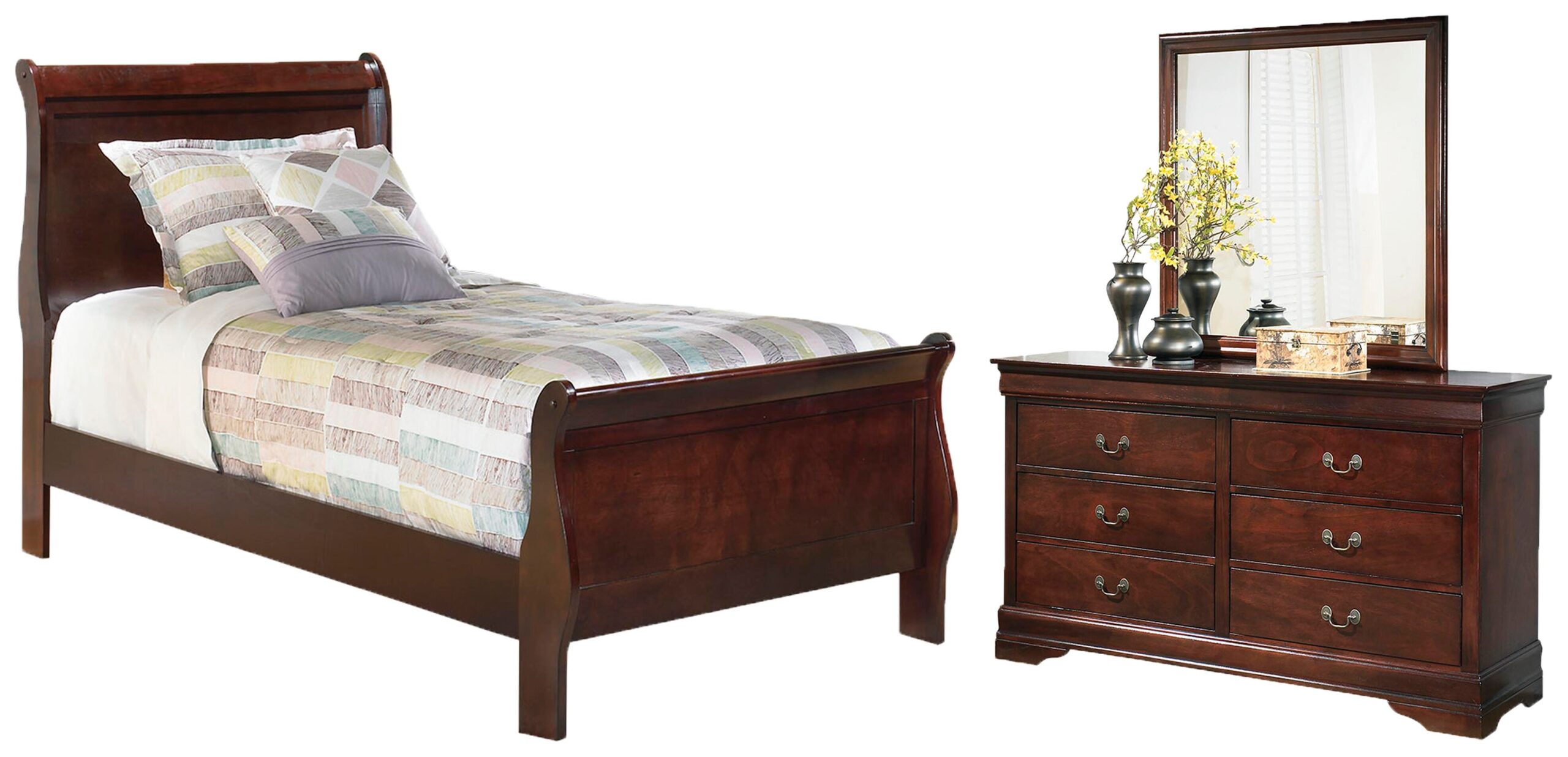 2fbe247bb89612a9694b97acf93bddc4 Alisdair Twin Sleigh Bed, Dresser and Mirror - Image 1