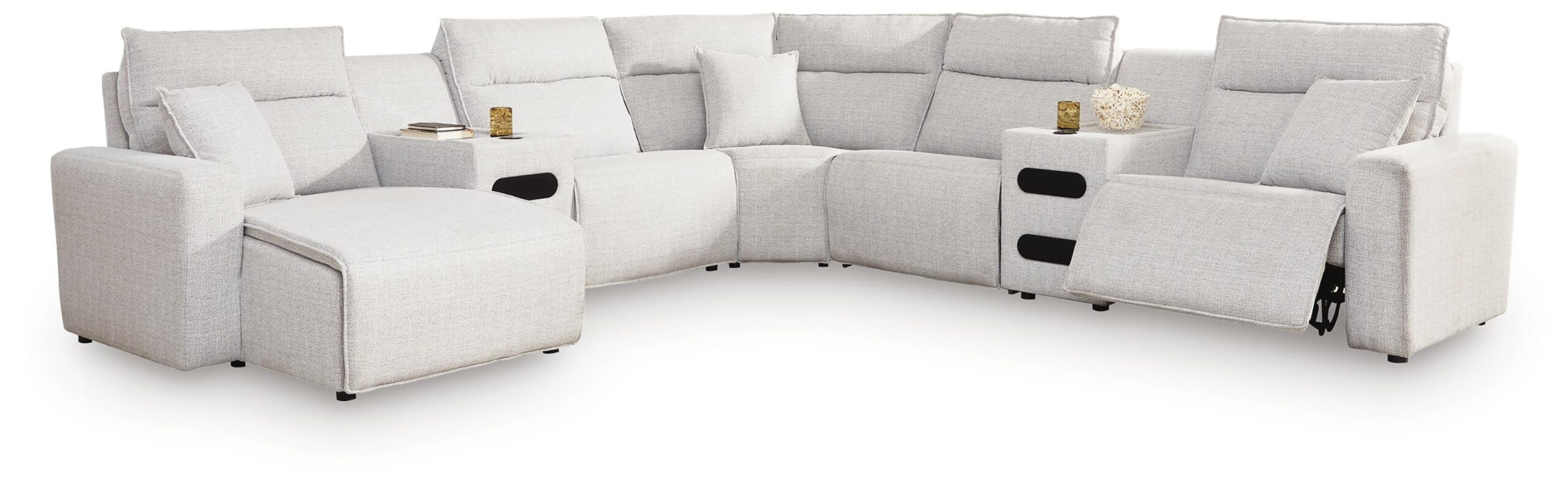 310660a48e10e2ec996f027ae875388a Modmax II 7-Piece Power Reclining Sectional with Chaise and Audio Consoles - Image 1