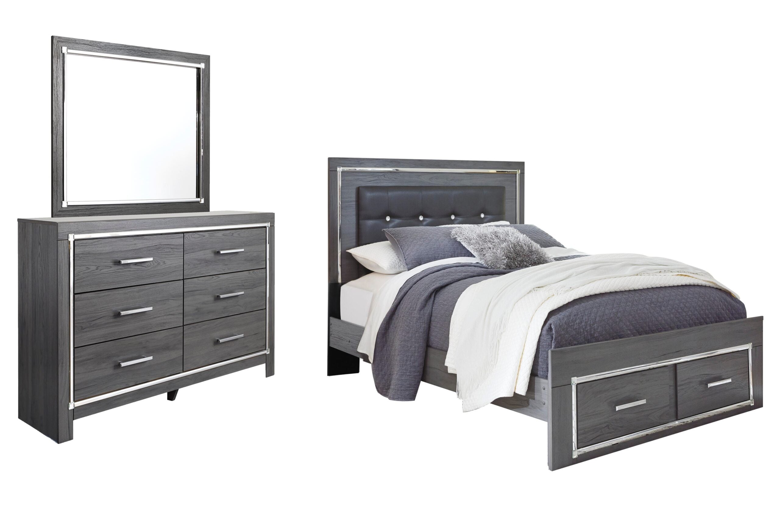 335b1122fcbfd0d493b0263d3e9ec047 Lodanna Queen Upholstered Panel Storage Bed, Dresser and Mirror - Image 1