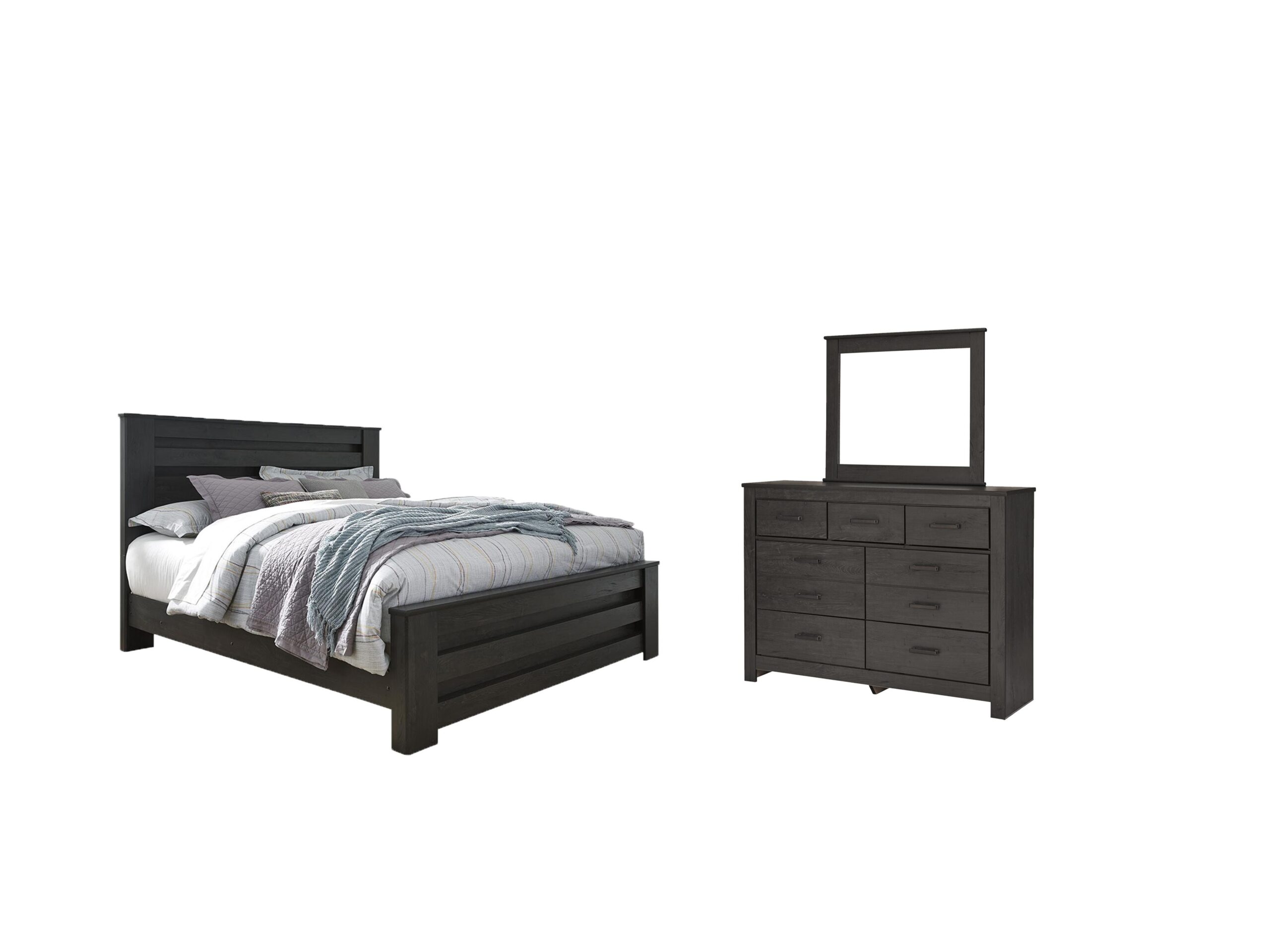 34eb75b03b8d60e8f3fe1a9894f5e1a1 Brinxton King Panel Bed, Dresser and Mirror - Image 1