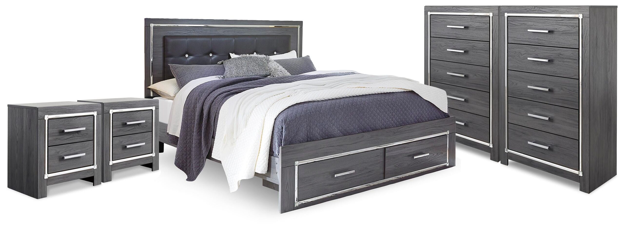362a99f58e6b796400851af63cd7a568 Lodanna King Storage Bed, 2 Chests and 2 Nightstands - Image 1