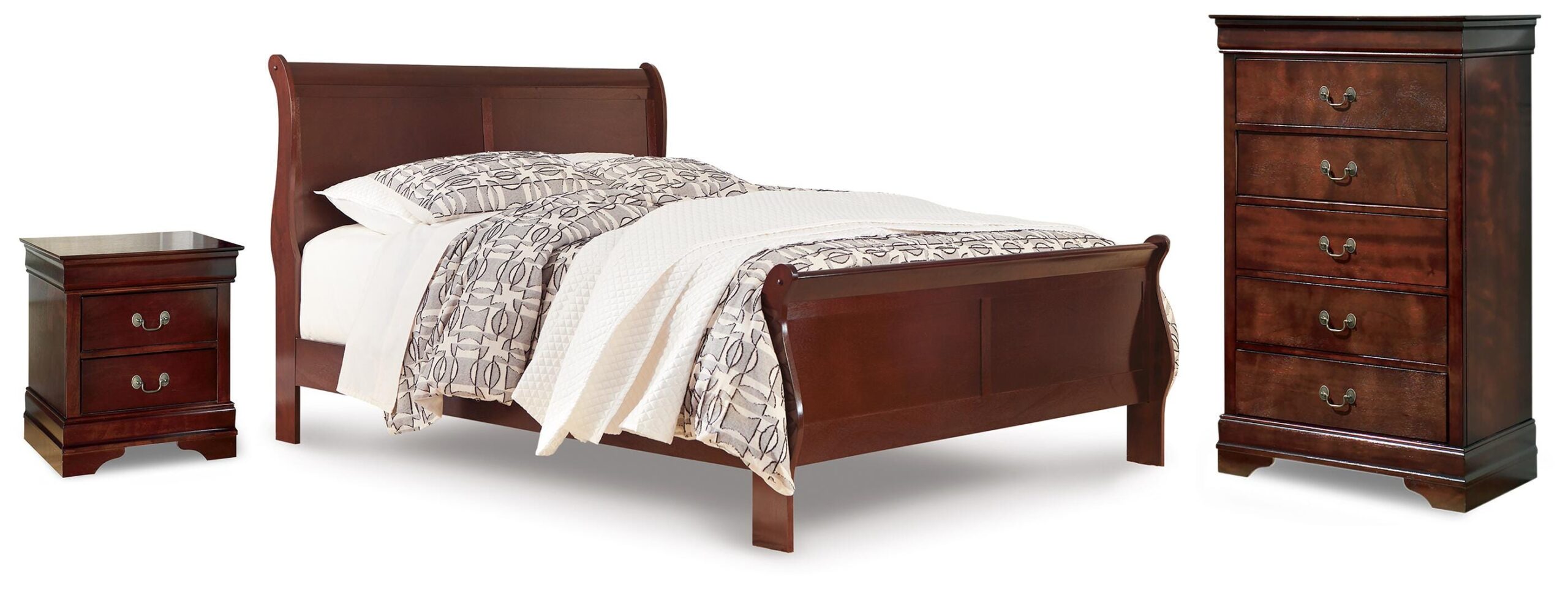 41bfb1e6edf45bf23452a9767ab90c9a Alisdair Queen Sleigh Bed, Chest and Nightstand - Image 1