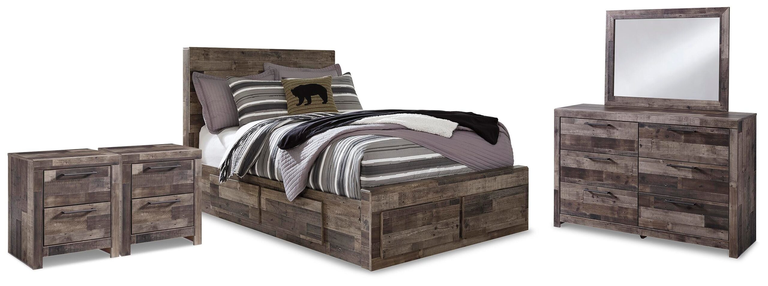 4b33b1573452b97519e7a1895b889440 Derekson Full Panel Storage Bed, Dresser, Mirror and 2 Nightstands - Image 1