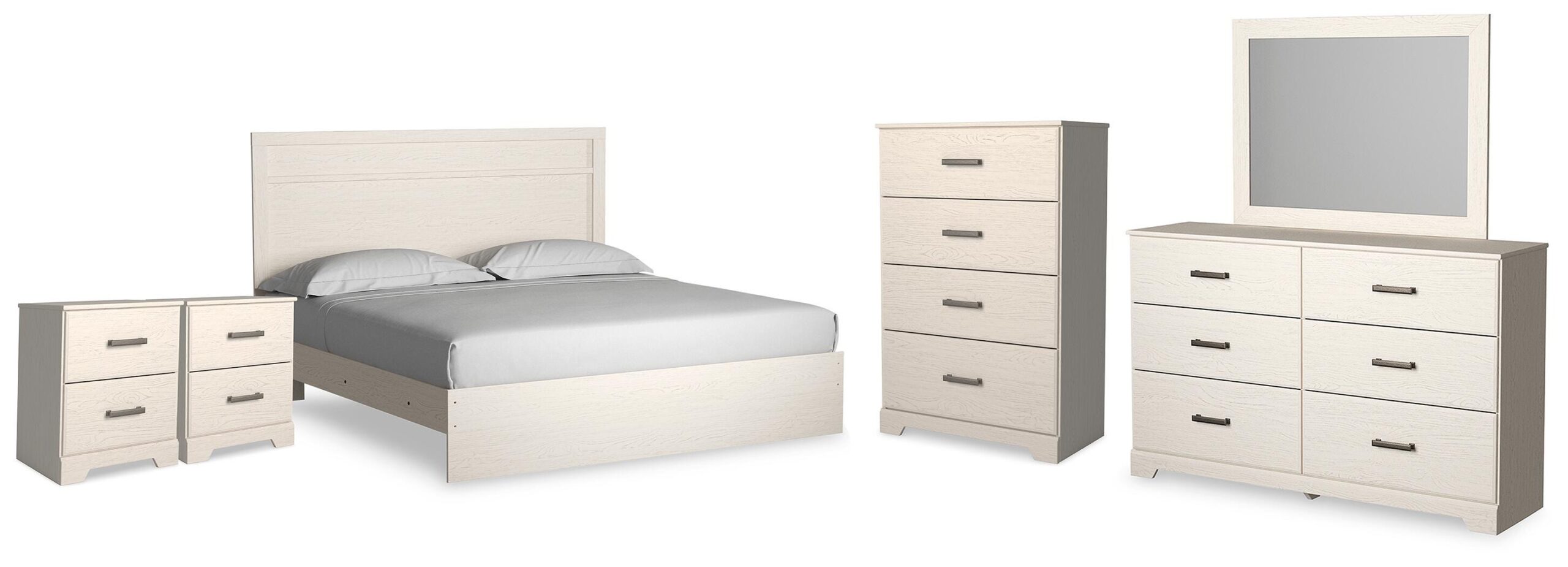 50b608dec1534bc7357d6dac104ad507 Stelsie King Panel Bed, Dresser, Mirror, Chest and 2 Nightstands - Image 1