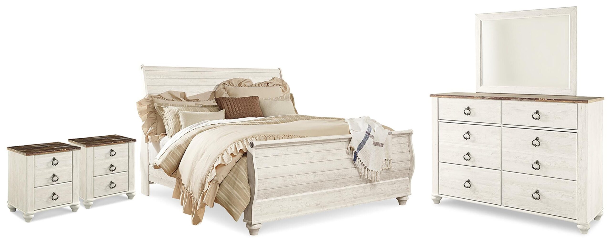 5167d179f548b6750278cef3994fa362 Willowton King Sleigh Bed, Dresser, Mirror and 2 Nightstands - Image 1