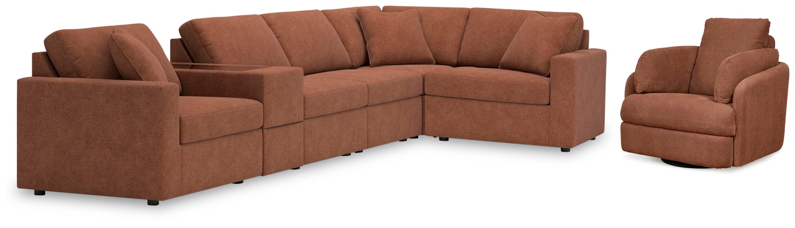 57e5cb72fe2f089a37cb88756677cef2 Modmax 6-Piece Sectional and Swivel Glider Recliner - Image 1