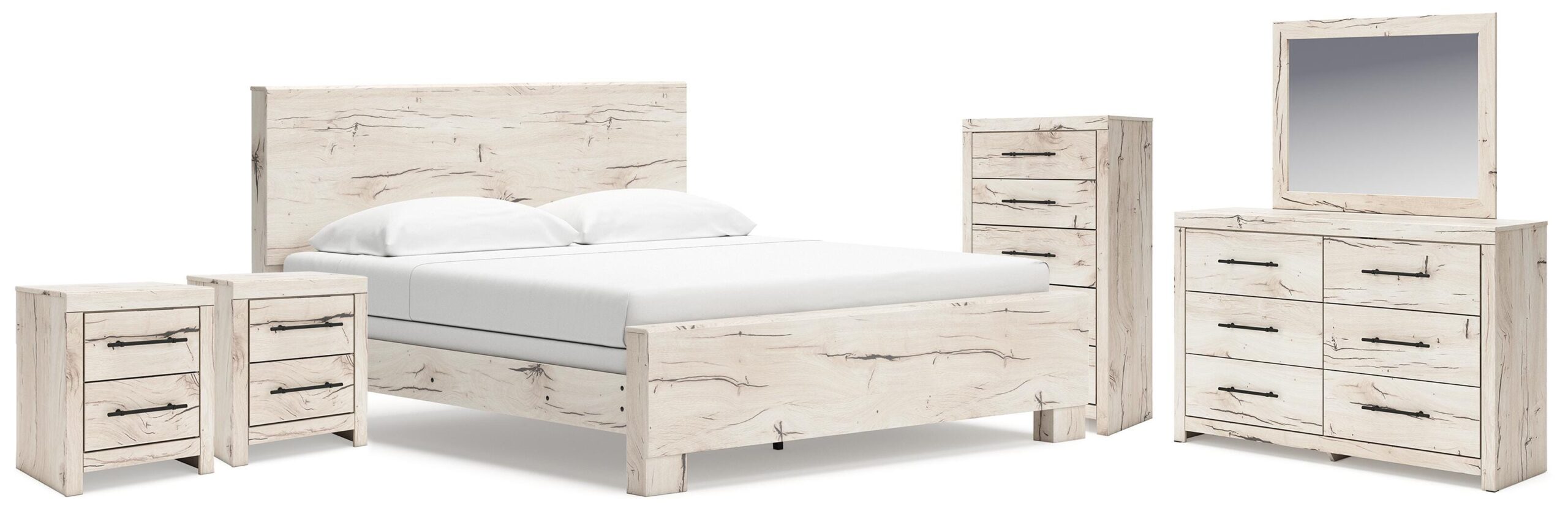 5b2ce6f1eee6fe8013931199bf5c507c Lawroy King Panel Bed, Dresser, Mirror, Chest and Nightstand - Image 1