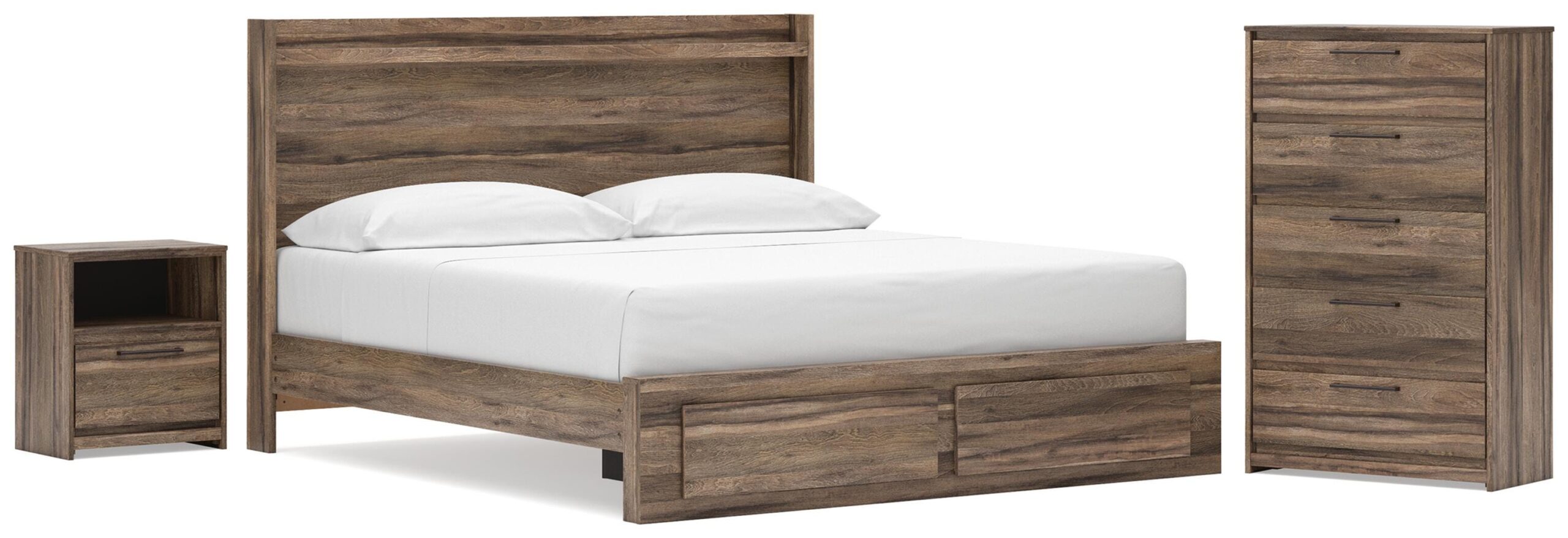 65b521defbe2b5a40f111c258993d220 Elbrim King Panel Storage Bed, Chest and Nightstand - Image 1