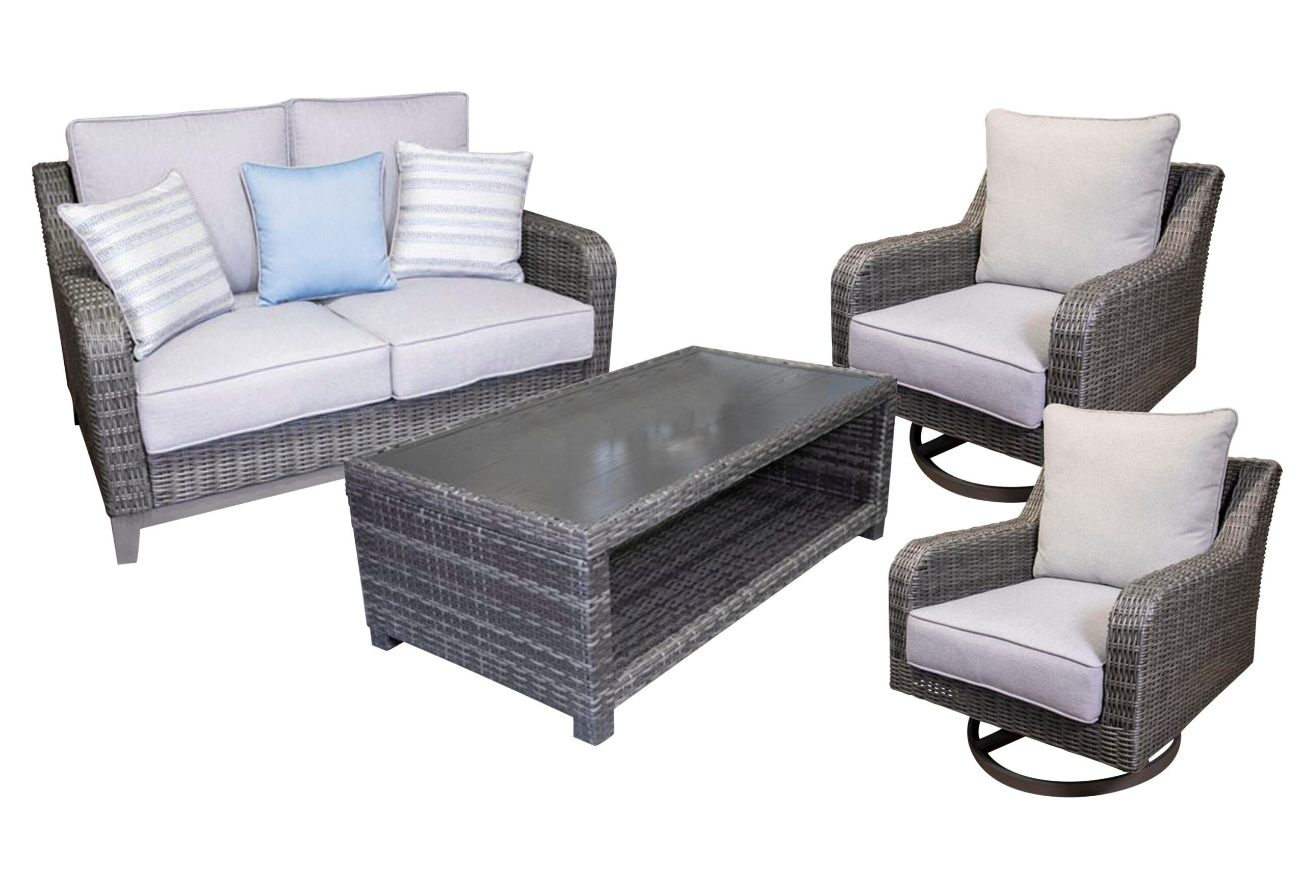 696fe4c35f85f4d80d6eab6ed4ec6f90 Elite Park Outdoor Loveseat, 2 Lounge Chairs and Coffee Table - Image 1