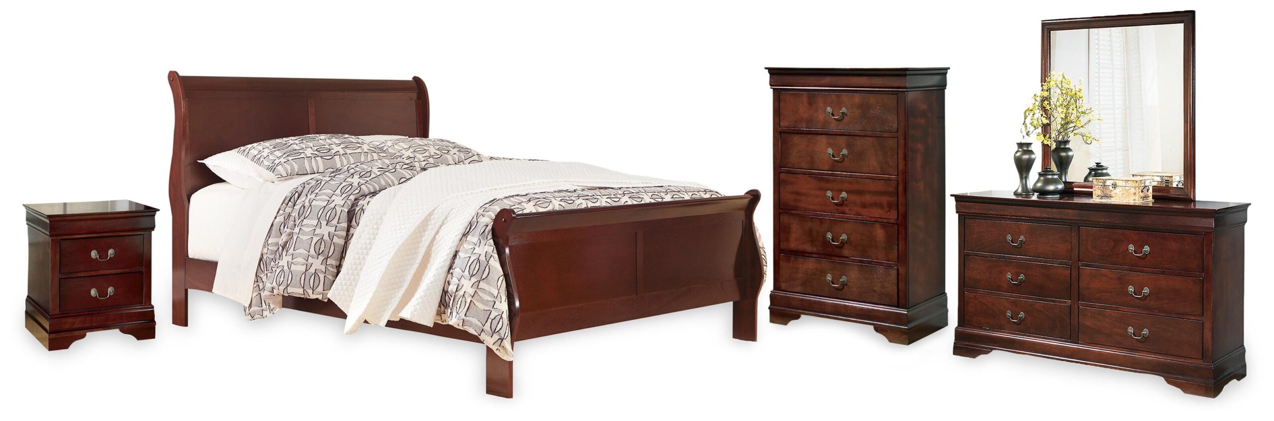 6d27a623bce81d7585f40d6ef1cc66ce Alisdair California King Sleigh Bed, Dresser, Mirror, Chest and Nightstand - Image 1