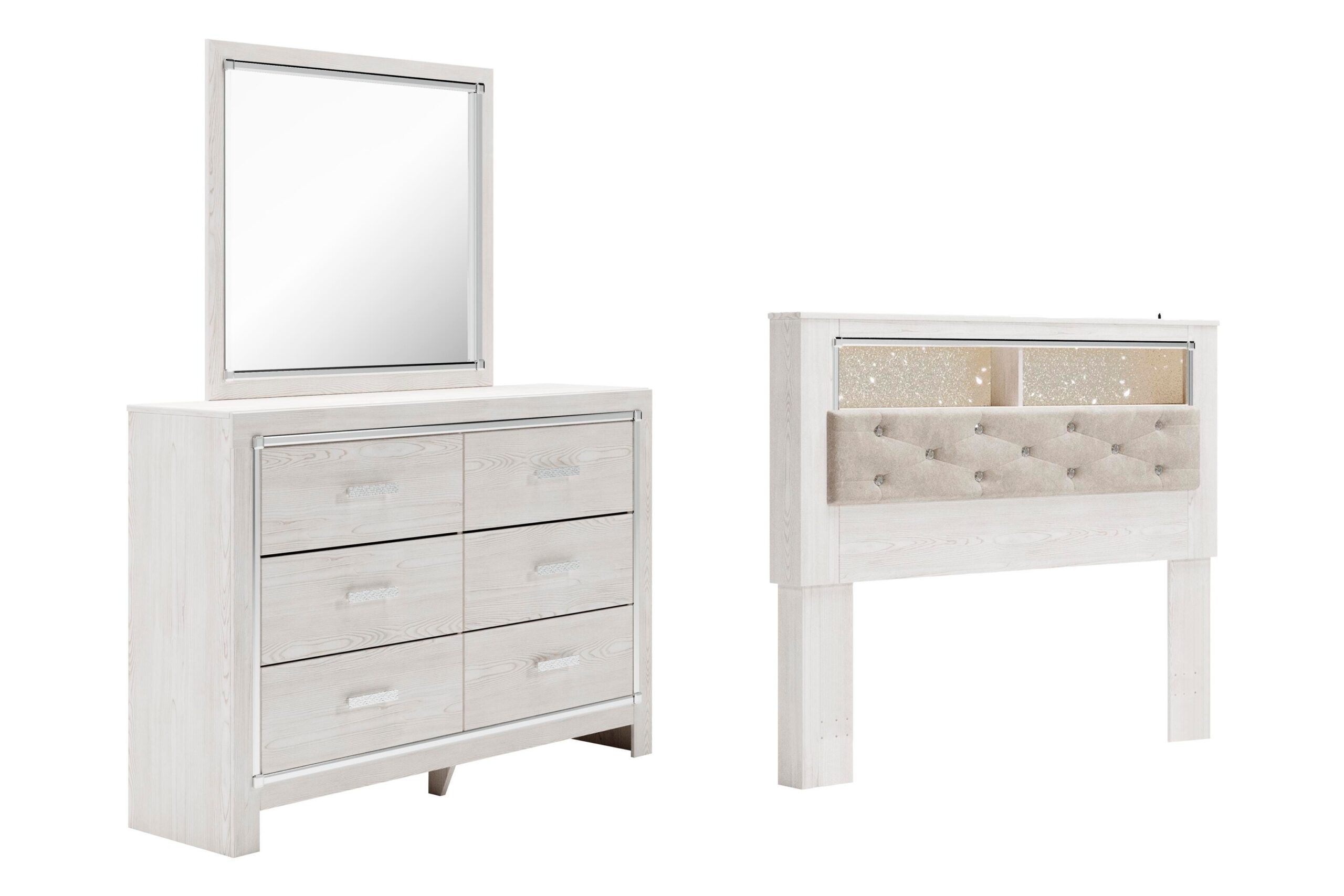 7087cec8277b94148fee0374cf3534d2 Altyra Queen Bookcase Headboard, Dresser and Mirror - Image 1