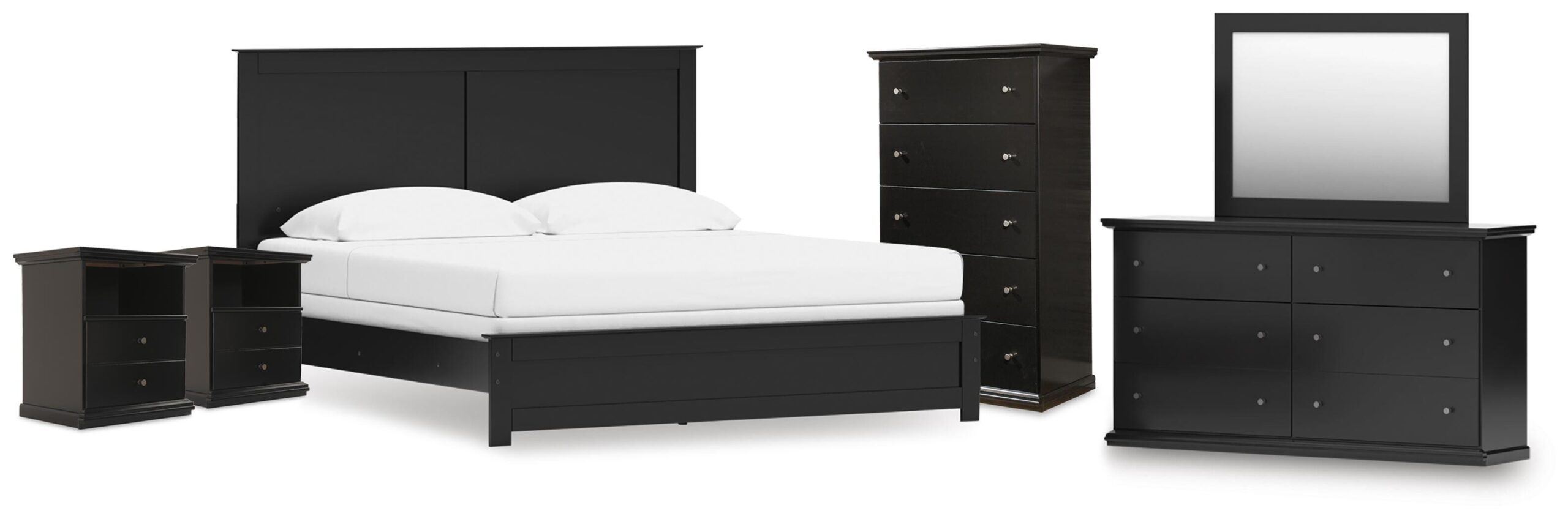 75ff4c709c468e89ed25f34161c20a7b Maribel King Panel Bed, Dresser, Mirror, Chest, and 2 Nightstands - Image 1