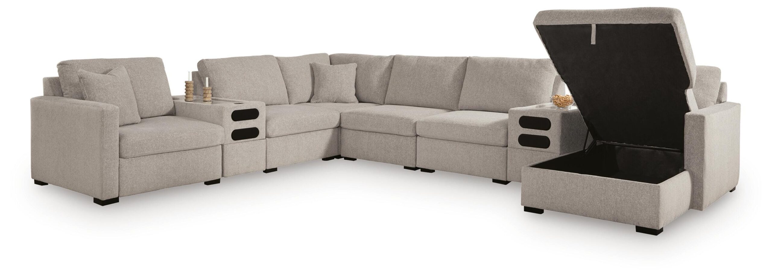 77ab7a55a420bebcc9a1eaf3212ac24a ModMax Luxe 8-Piece Sectional with Storage Chaise and Audio Consoles - Image 1