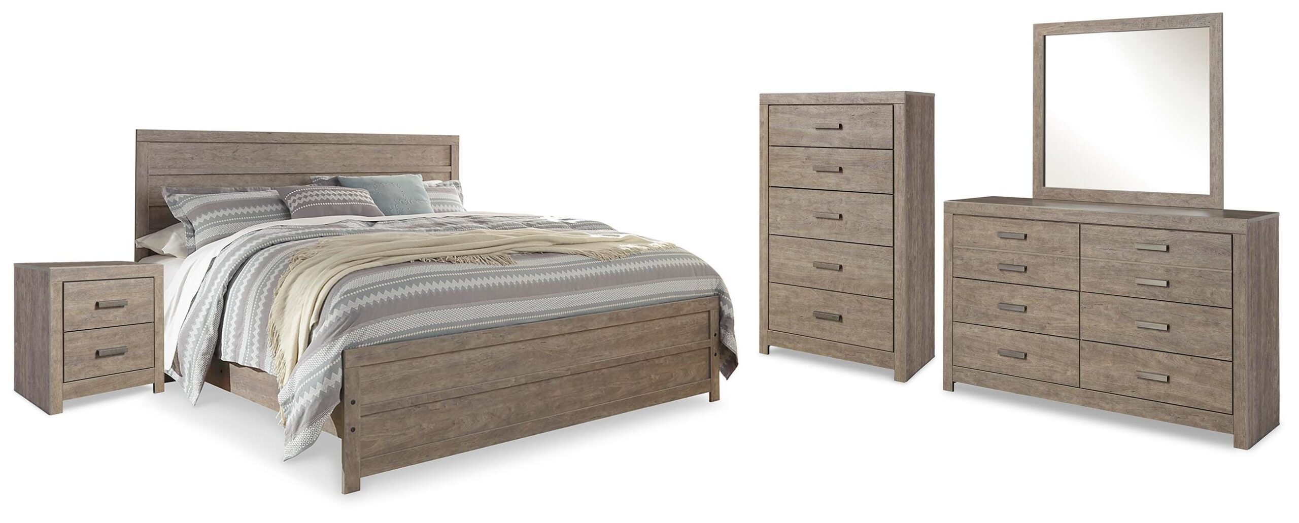 7cb6b7b2a110538d35fa2f5028b02d70 Culverbach King Panel Bed, Dresser, Mirror, Chest and Nightstand - Image 1