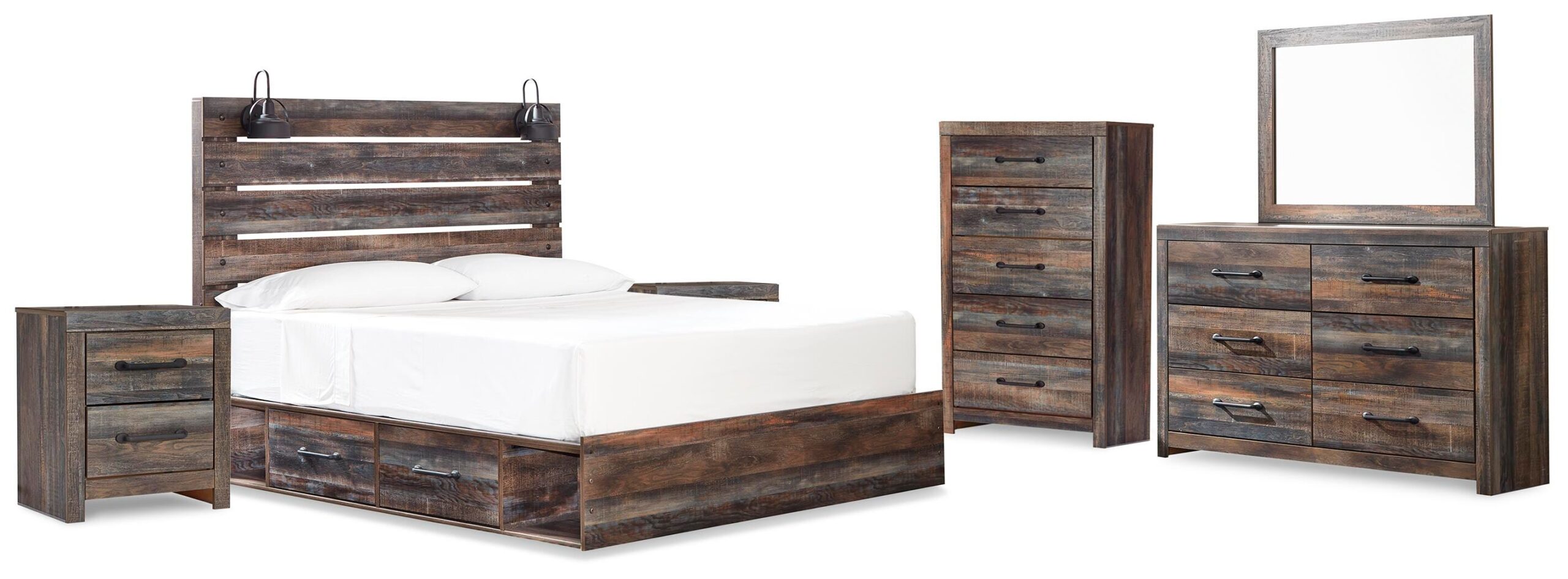 7d34ae4821f354d7b493af91f87ff365 Drystan King Panel Bed with Storage, Dresser, Mirror, Chest and 2 Nightstands - Image 1