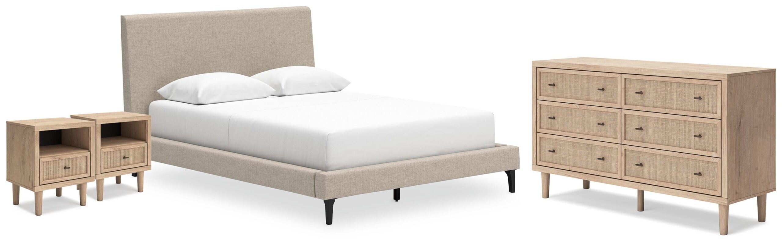 8e6528b8173c32abb187789ed495630f Cielden Queen Upholstered Bed, Dresser and 2 Nightstands - Image 1