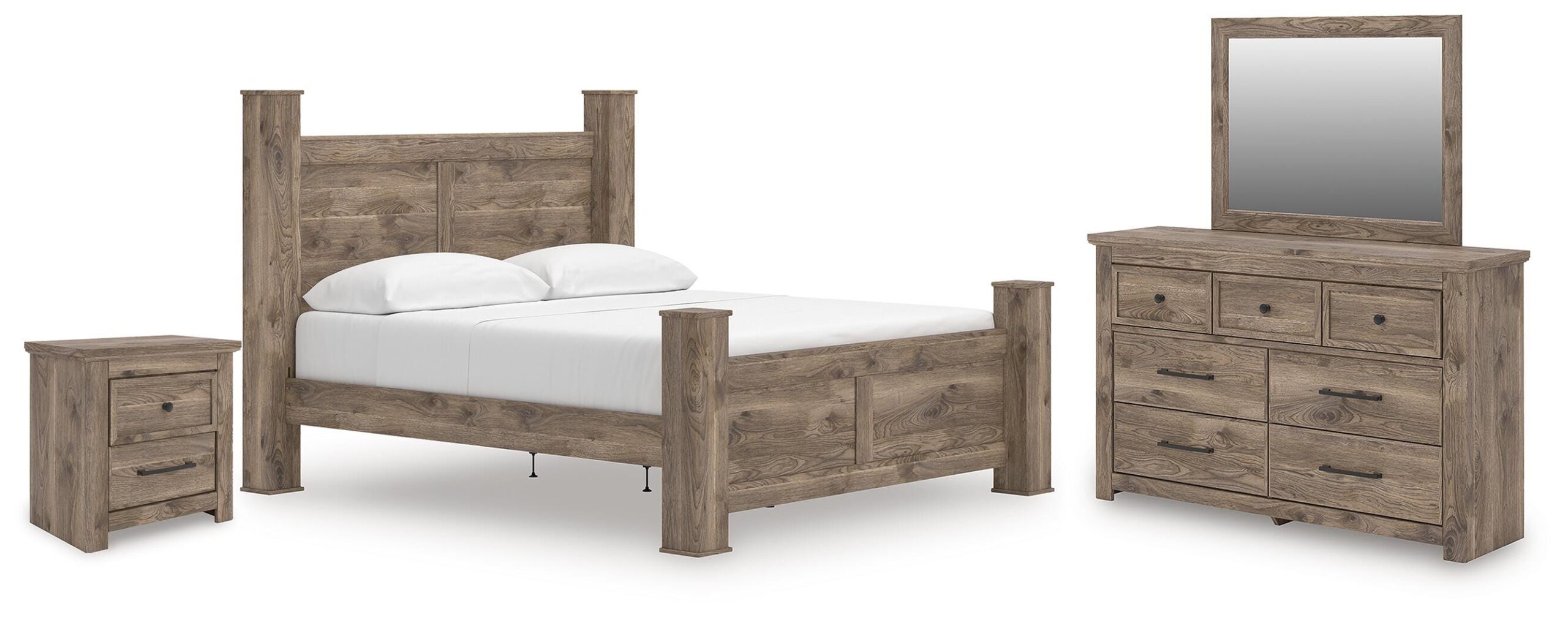 911454c682bbc2598e3b40de8ac7f98e Rusticott King Poster Bed, Dresser, Mirror and Nightstand - Image 1