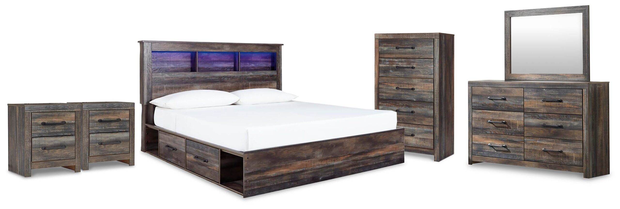 971cc6575652debd9445f6e632745a2d Drystan King Bookcase Storage Bed, Dresser, Mirror, Chest and 2 Nightstands - Image 1