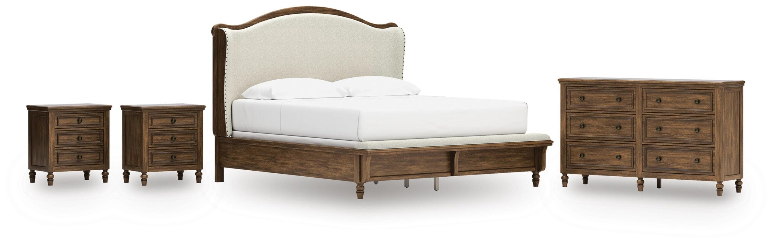 9cb8e1e01c3dc3cec38f0acab0ac47ff Sturlayne King Upholstered Panel Bed, Dresser and 2 Nightstands - Image 1