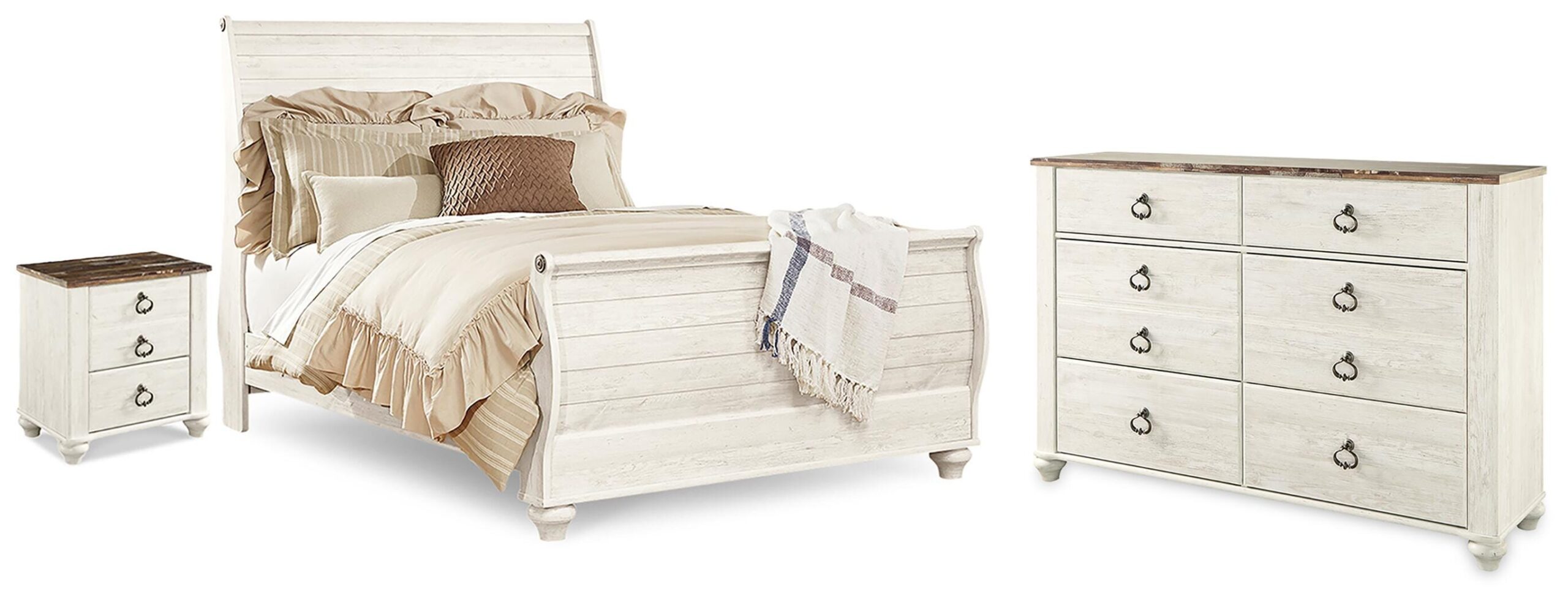 9d42bb0cf477b0ca66b5c4c2159cc59a Willowton Queen Sleigh Bed, Dresser and Nightstand - Image 1