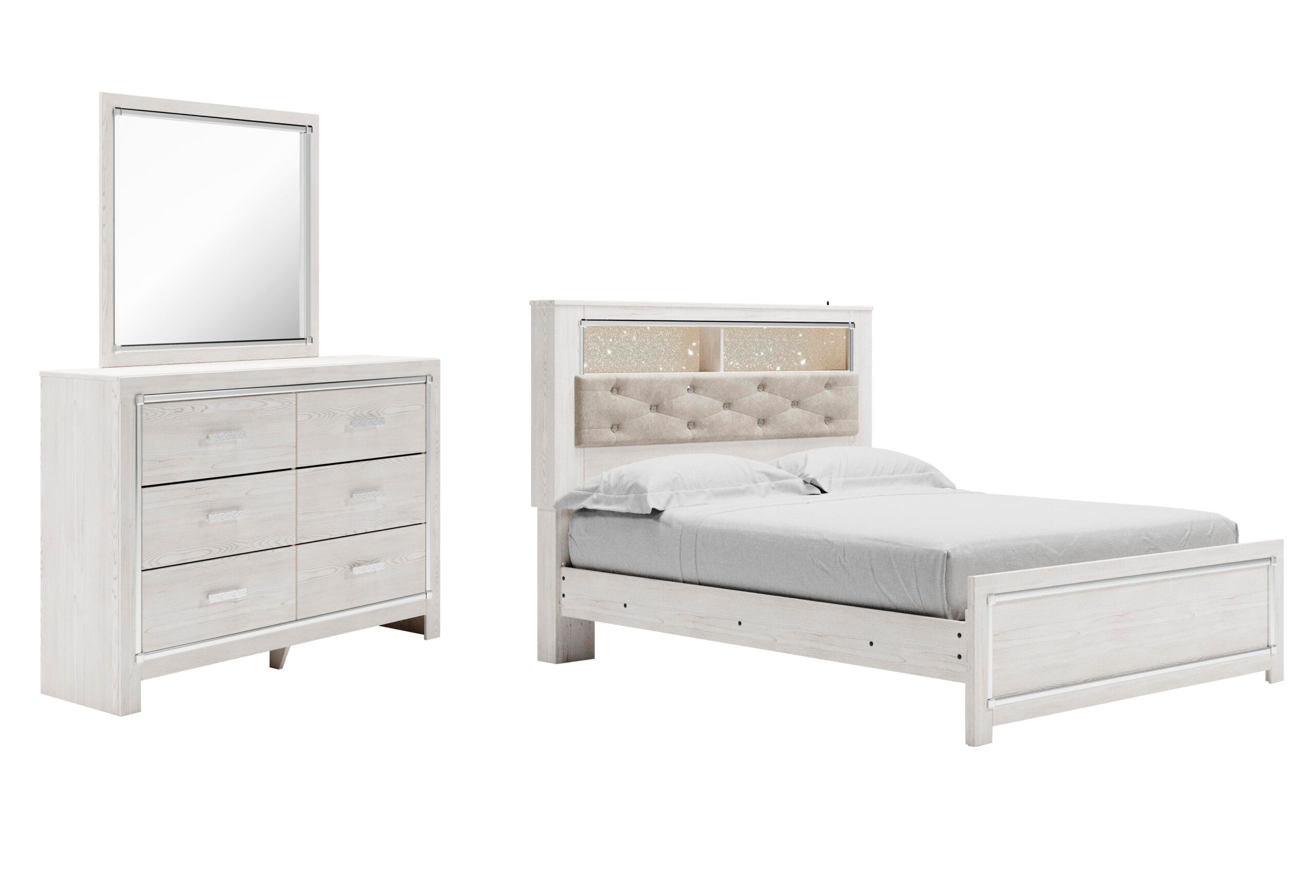9f89daec51bb8a17bcdf63e69f73bc10 Altyra Queen Panel Bookcase Bed, Dresser and Mirror - Image 1
