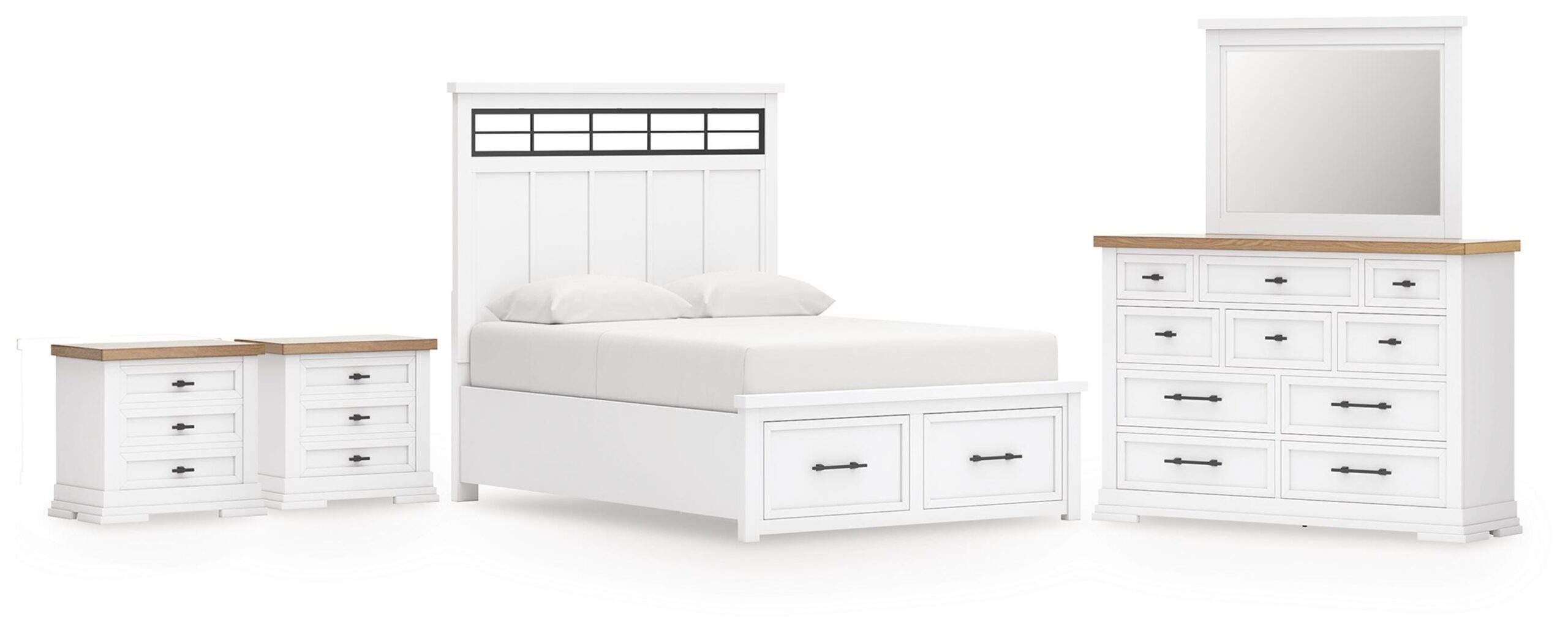 a77f9d04a62035358edec559b1482b17 Ashbryn Queen Panel Storage Bed, Dresser, Mirror and 2 Nightstands - Image 1