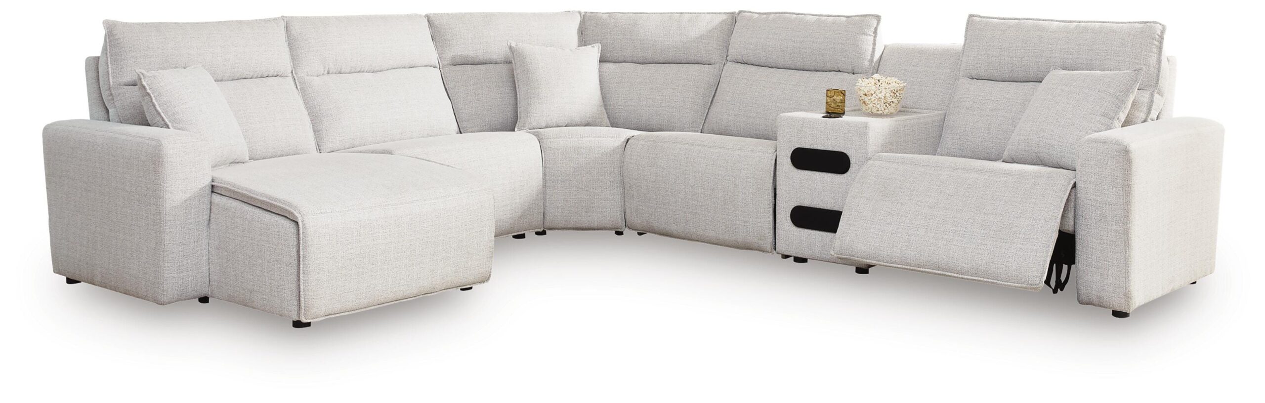ab7008679b427e573732f6c71512b092 Modmax II 6-Piece Reclining Sectional with Chaise and Audio Console - Image 1