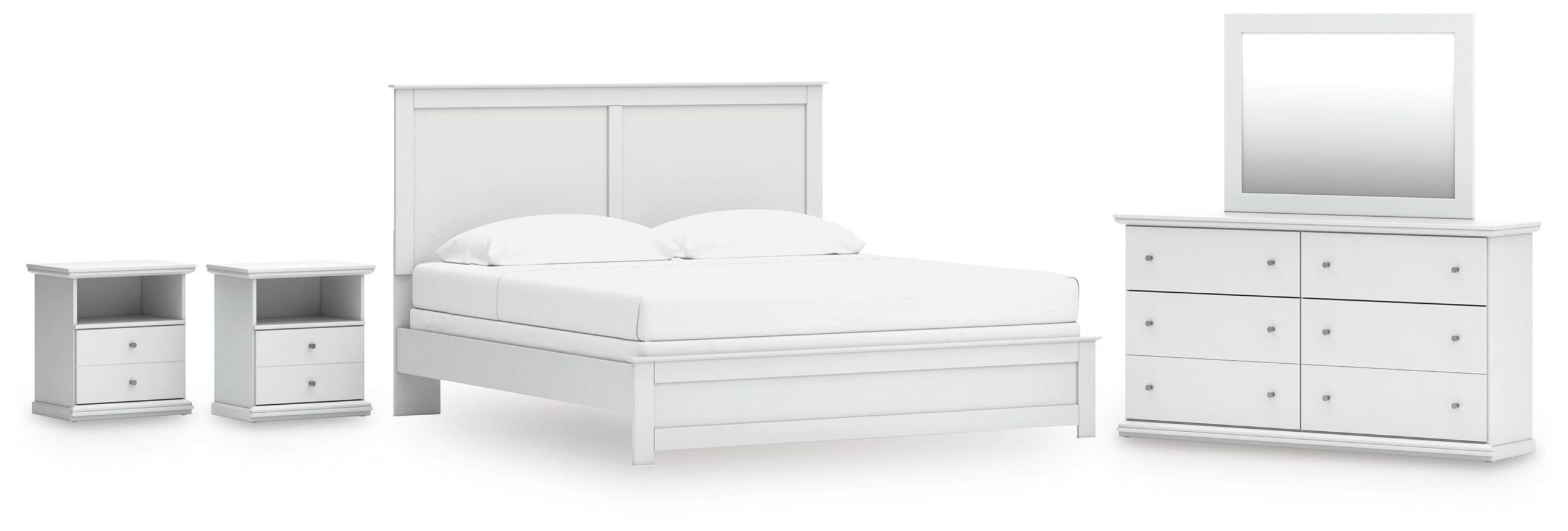 acebcf4eaef4bd28433adbadcb229130 Bostwick Shoals King Panel Bed, Dresser, Mirror and 2 Nightstands - Image 1