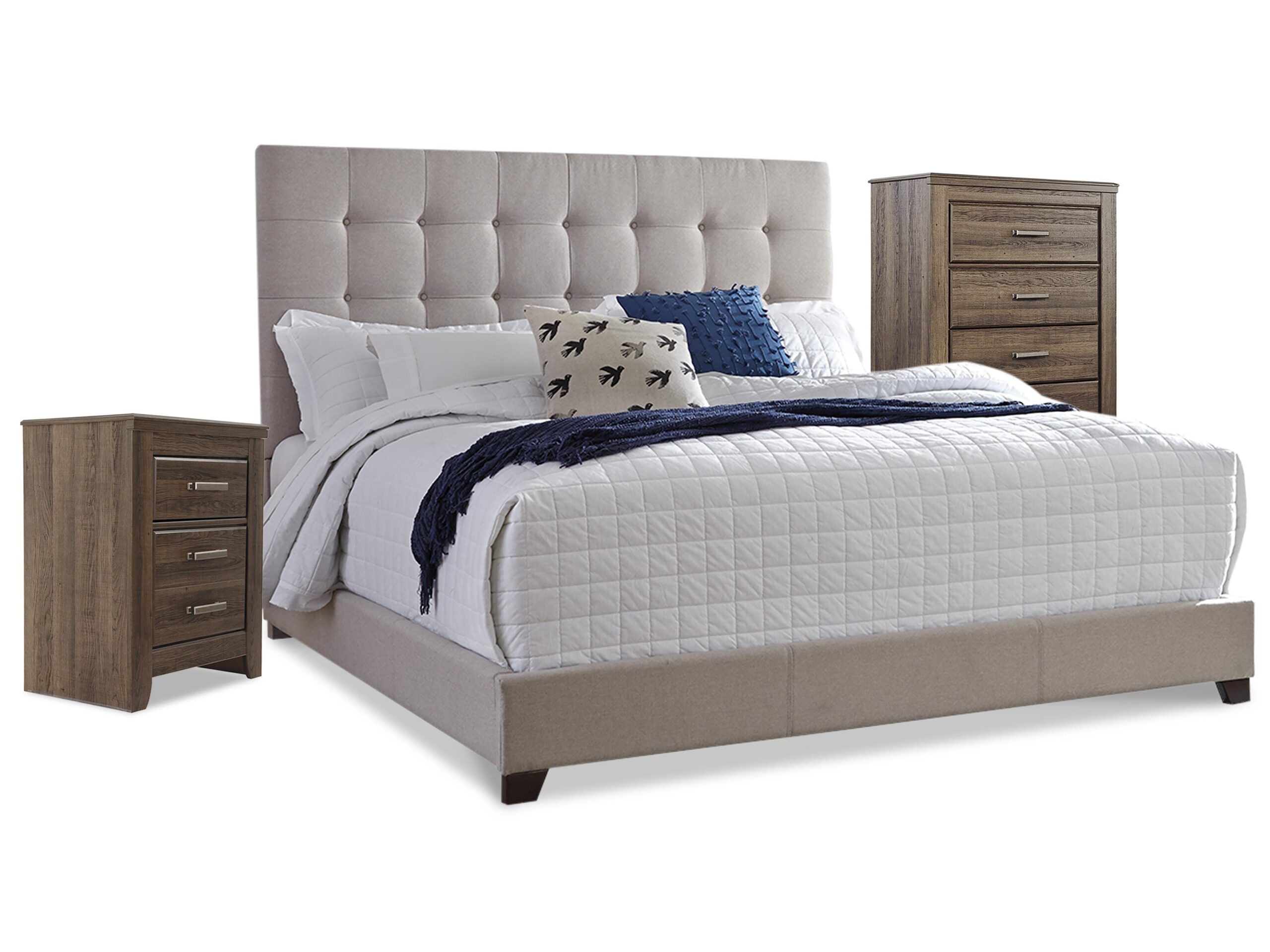 af28278afc8982eee419d75cfdecb9d5 Dolante Queen Upholstered Bed with Chest of Drawers and Nightstand - Image 1