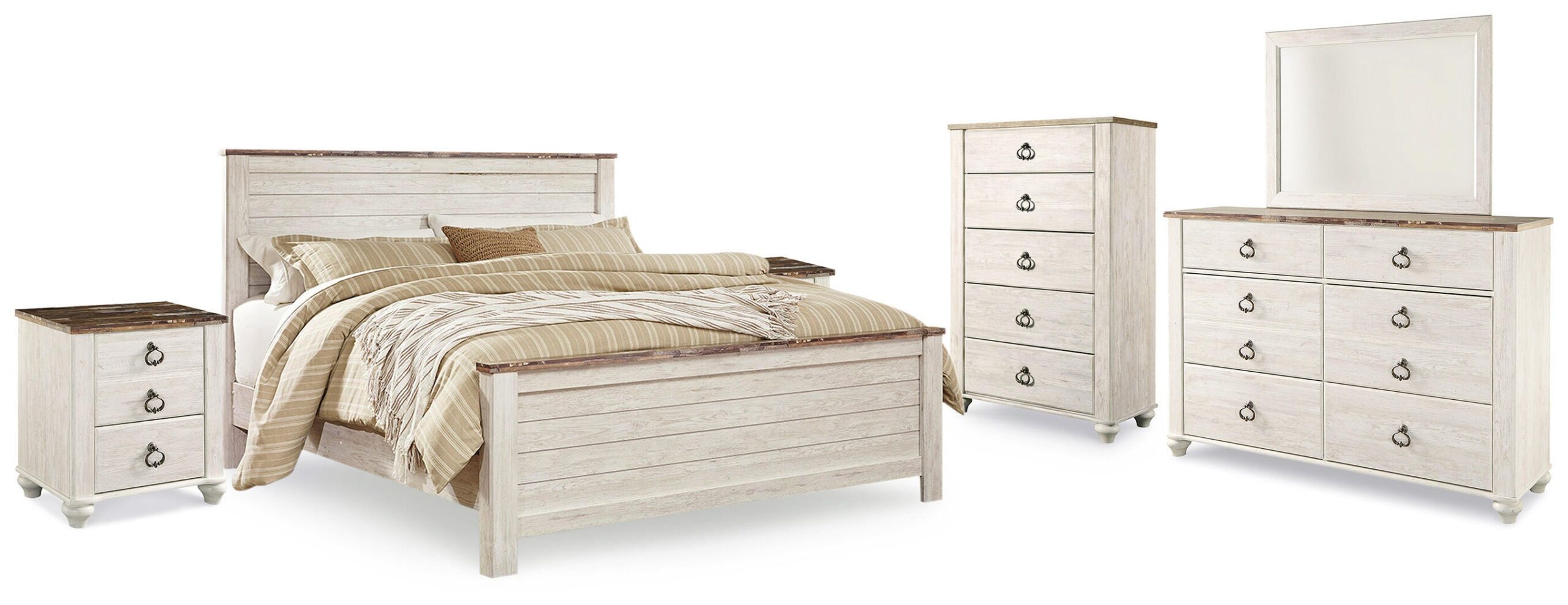 b26e15a760376178ebb0137eb0e03373 Willowton King Panel Bed, Dresser, Mirror, Chest and 2 Nightstands - Image 1