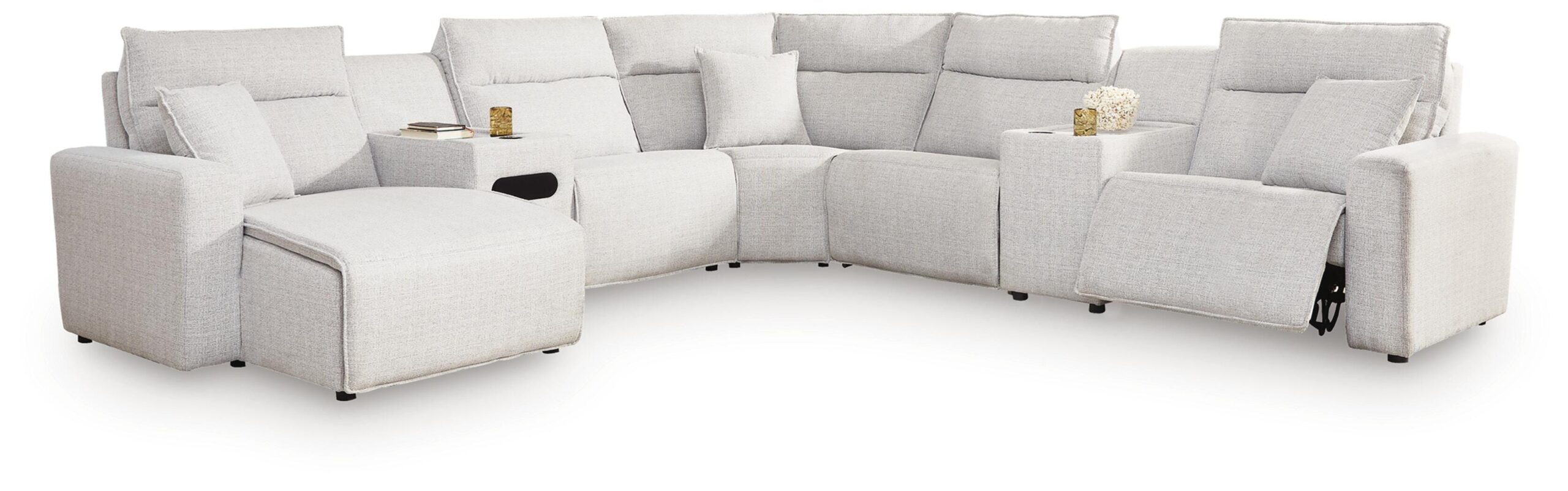b8787544bb558c7136e9219271b944f6 Modmax II 7-Piece Power Reclining Sectional with Chaise and Audio Console - Image 1