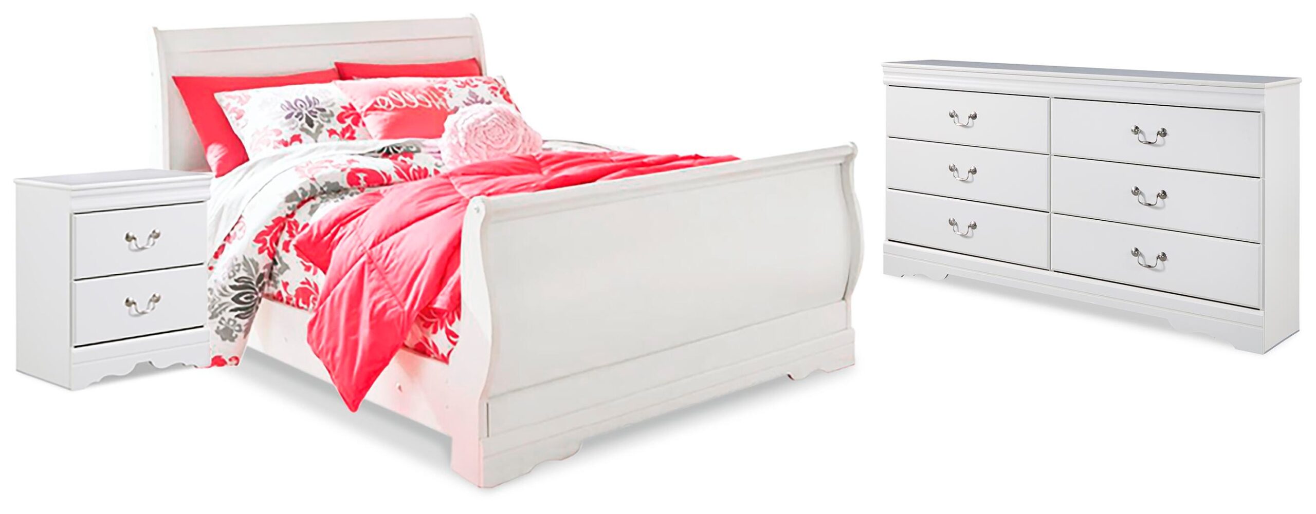 be45c5fbc00b37a233d66fdd328cc45f Anarasia Full Sleigh Bed, Dresser and Nightstand - Image 1