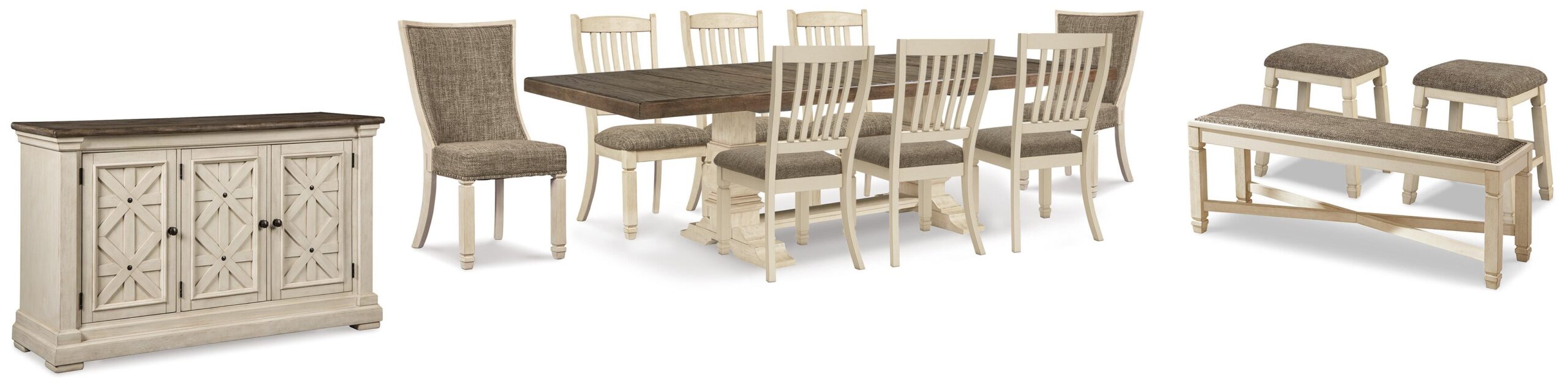 c43286326cd6c397e72c27156e5d02c4 Bolanburg Dining Table with 8 Chairs and Bench with Server and 2 Stools - Image 1