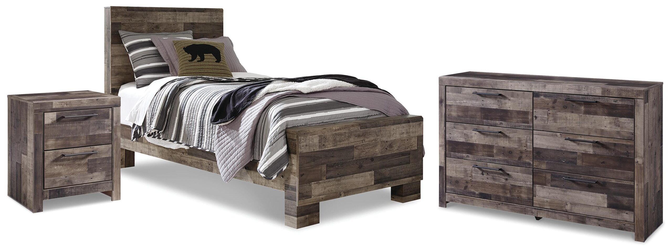 d3298574e75ef1592359024fa934e675 Derekson Twin Panel Bed, Dresser and Nightstand - Image 1