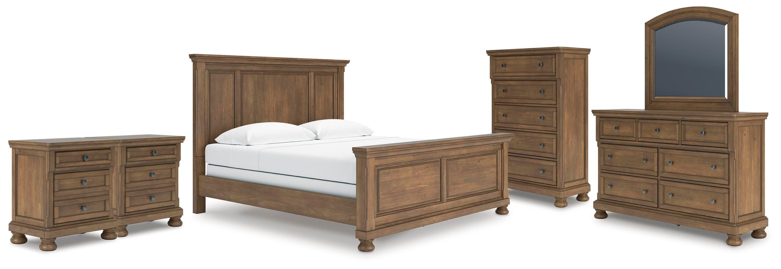 d48a4dee133583d6d6ffdd4d2201e008 Feddinger King Panel Bed, Dresser, Mirror, Chest and 2 Nightstands - Image 1
