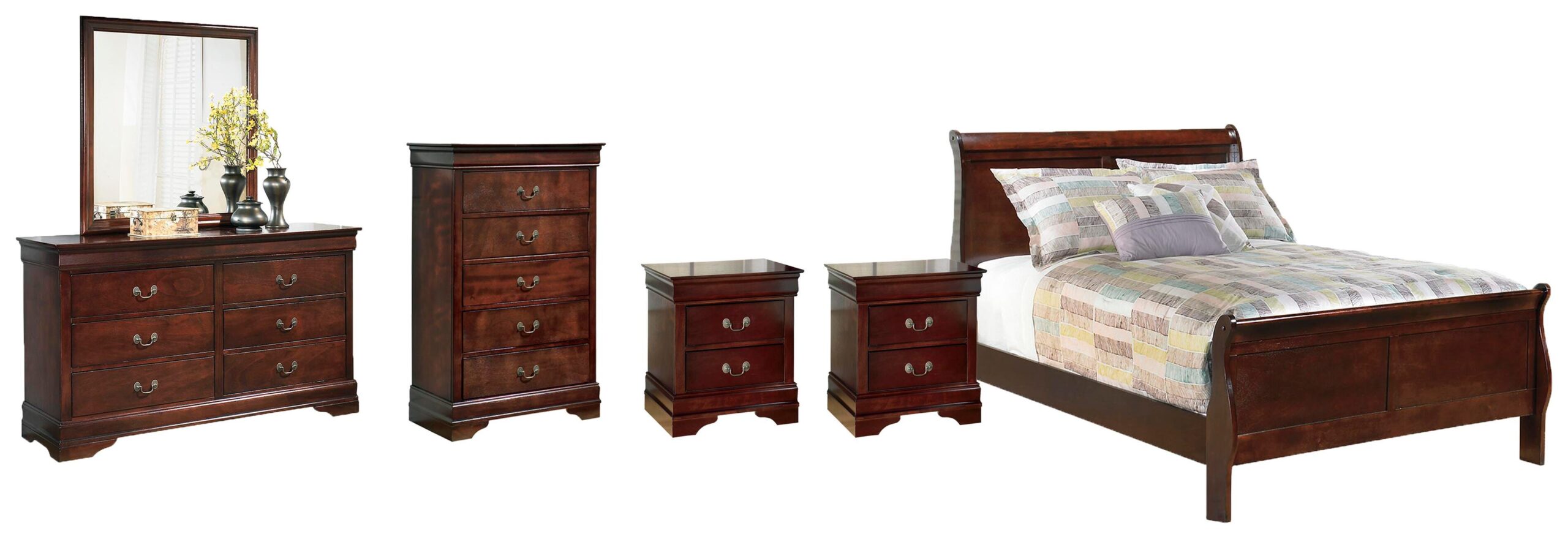 e0c683ce947f2cfb1d6d4d16ca969b15 Alisdair Full Sleigh Bed, Dresser, Mirror, Chest and 2 Nightstands - Image 1