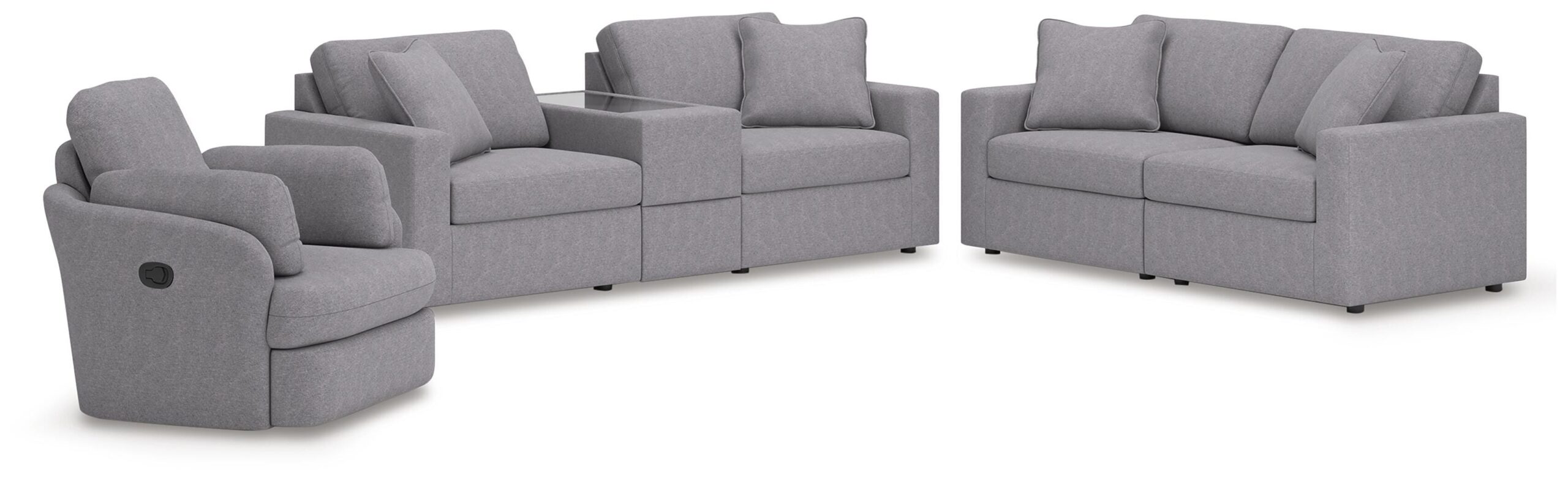 e85a6a07687a027c0cb3f12a4bb451bf Modmax 3-Piece Sectional Sofa, 2-Piece Sectional Loveseat and Swivel Glider Recliner - Image 1