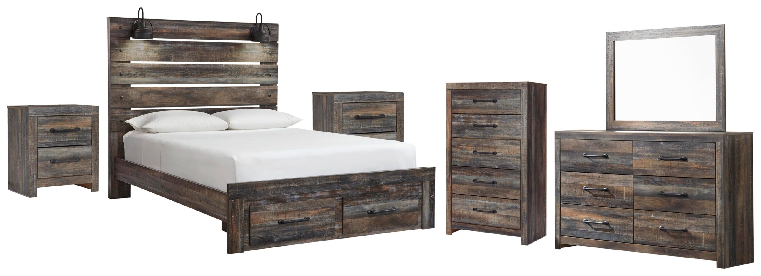 f84d3d6114acfd1046fad5c2b56b69c0 Drystan Queen Panel Storage Bed, Dresser, Mirror, Chest and 2 Nightstands - Image 1