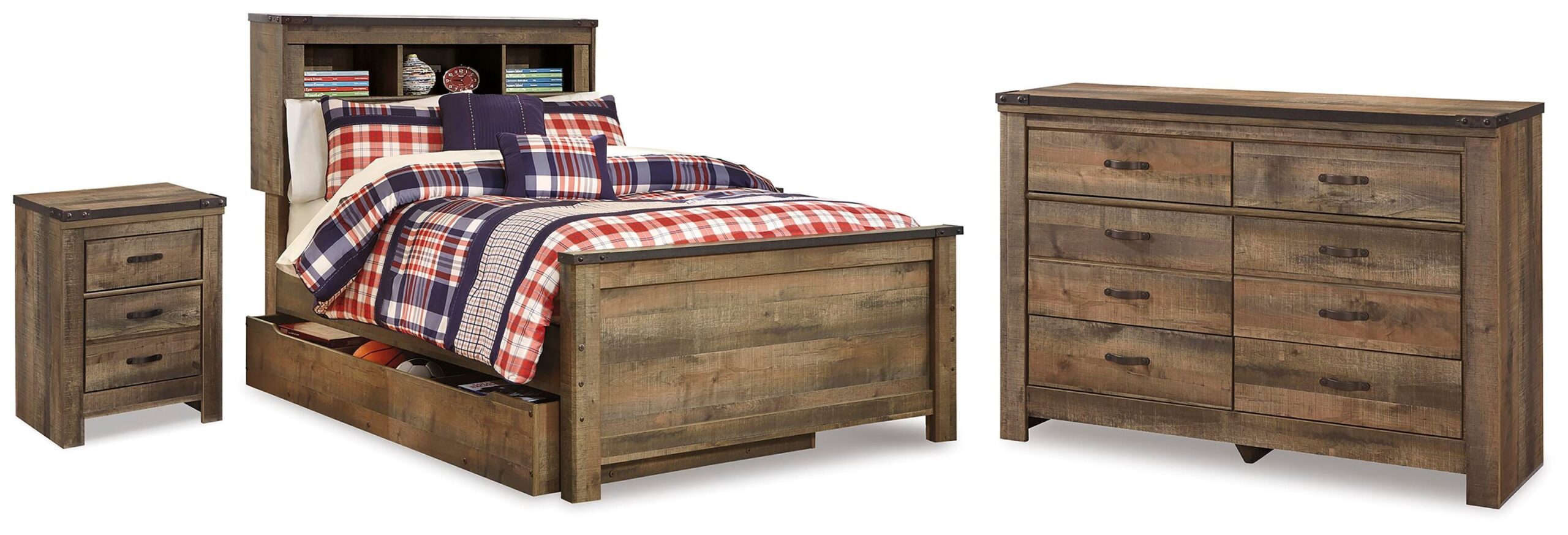 f85cba875359abef1a8d52fb5b5dc740 Trinell Full Bookcase Storage Bed, Dresser and Nightstand - Image 1