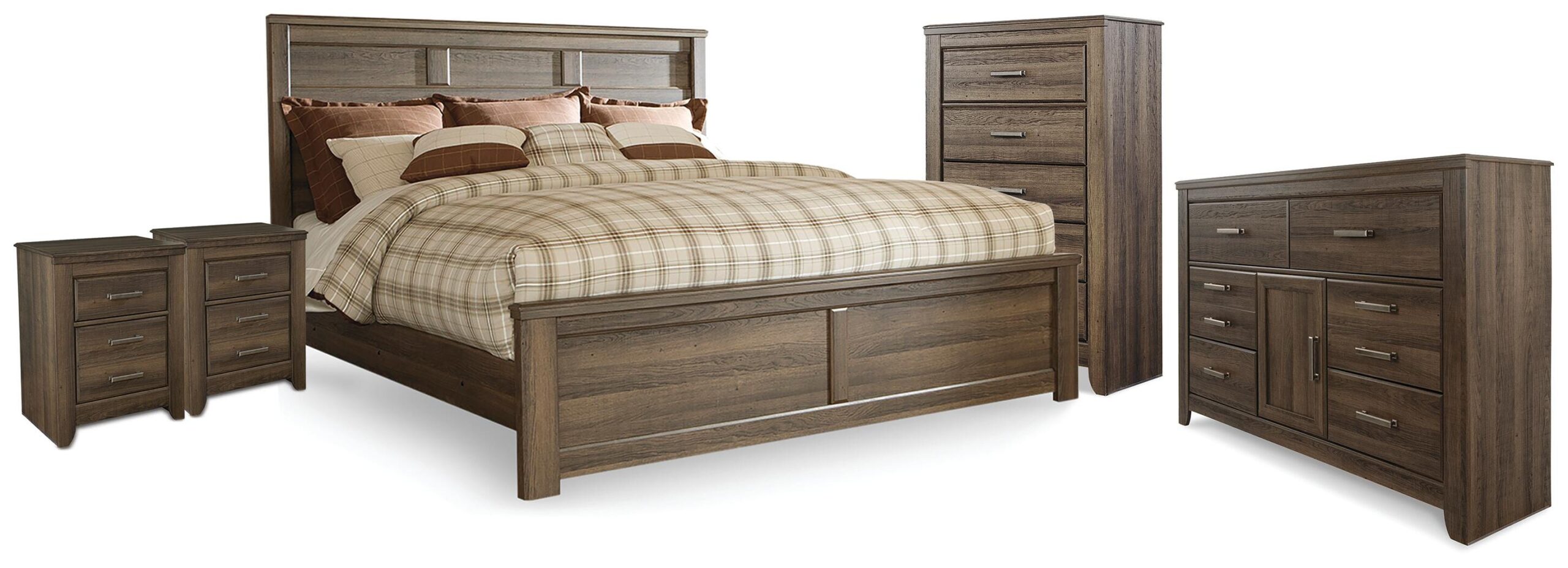 fb2547e800d9f7b6ff7ea9b9b2c03f6f Juararo King Panel Bed, Dresser, Chest and 2 Nightstands - Image 1