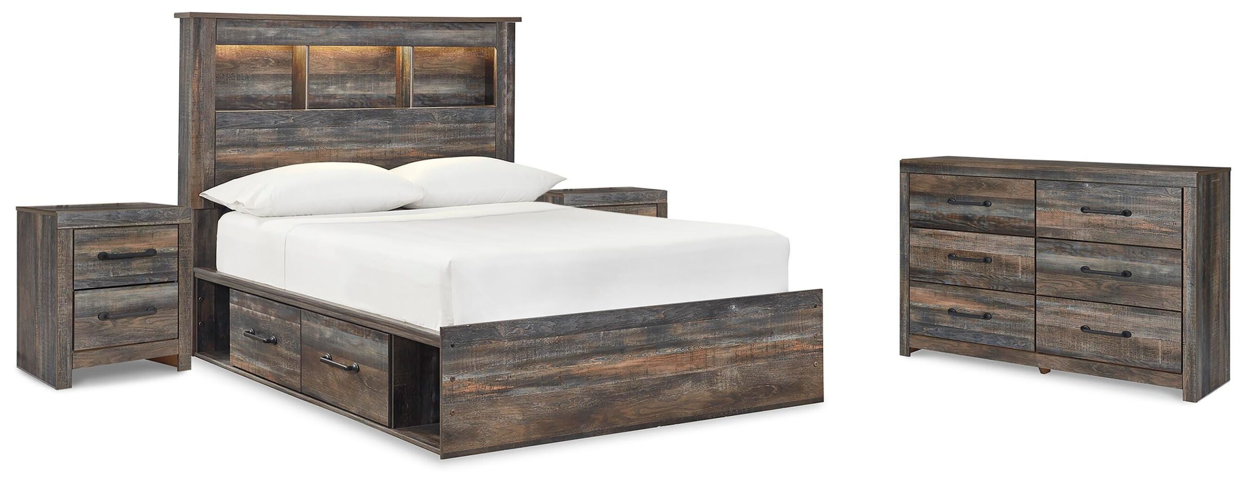 ff9345df8e8f54136ba3b004cdf0e42e Drystan Full Bookcase Bed with 2 sided Storage, Dresser and Nightstand - Image 1